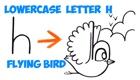 learn to draw a cartoon bird from a lowercase letter h in simple steps