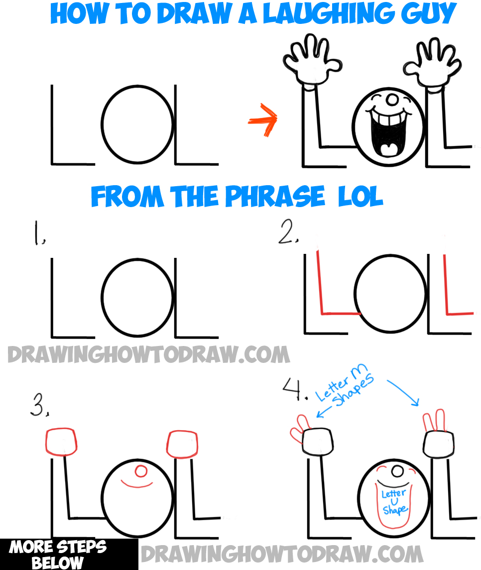 How to Draw LOL Laughing Guy from the Word LOL - Simple Steps Drawing Tutorial for Children