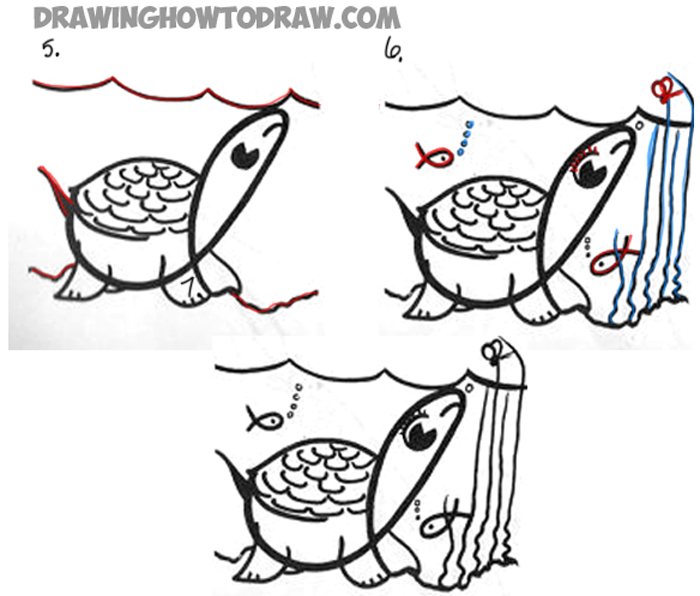 Learn to draw a cartoon turtle with a cursive letter I