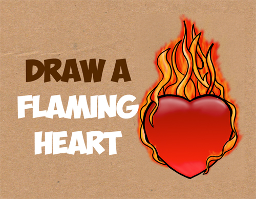 how to draw a flaming heart