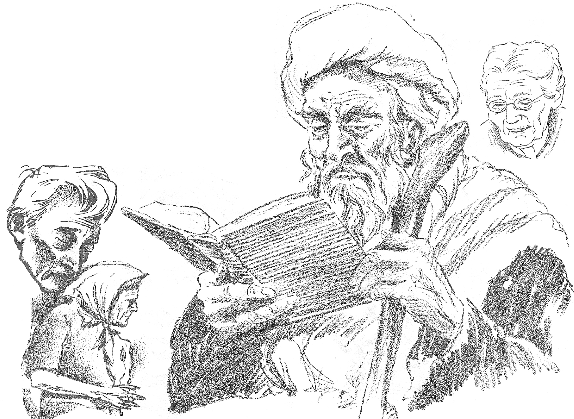 drawings of old people's faces