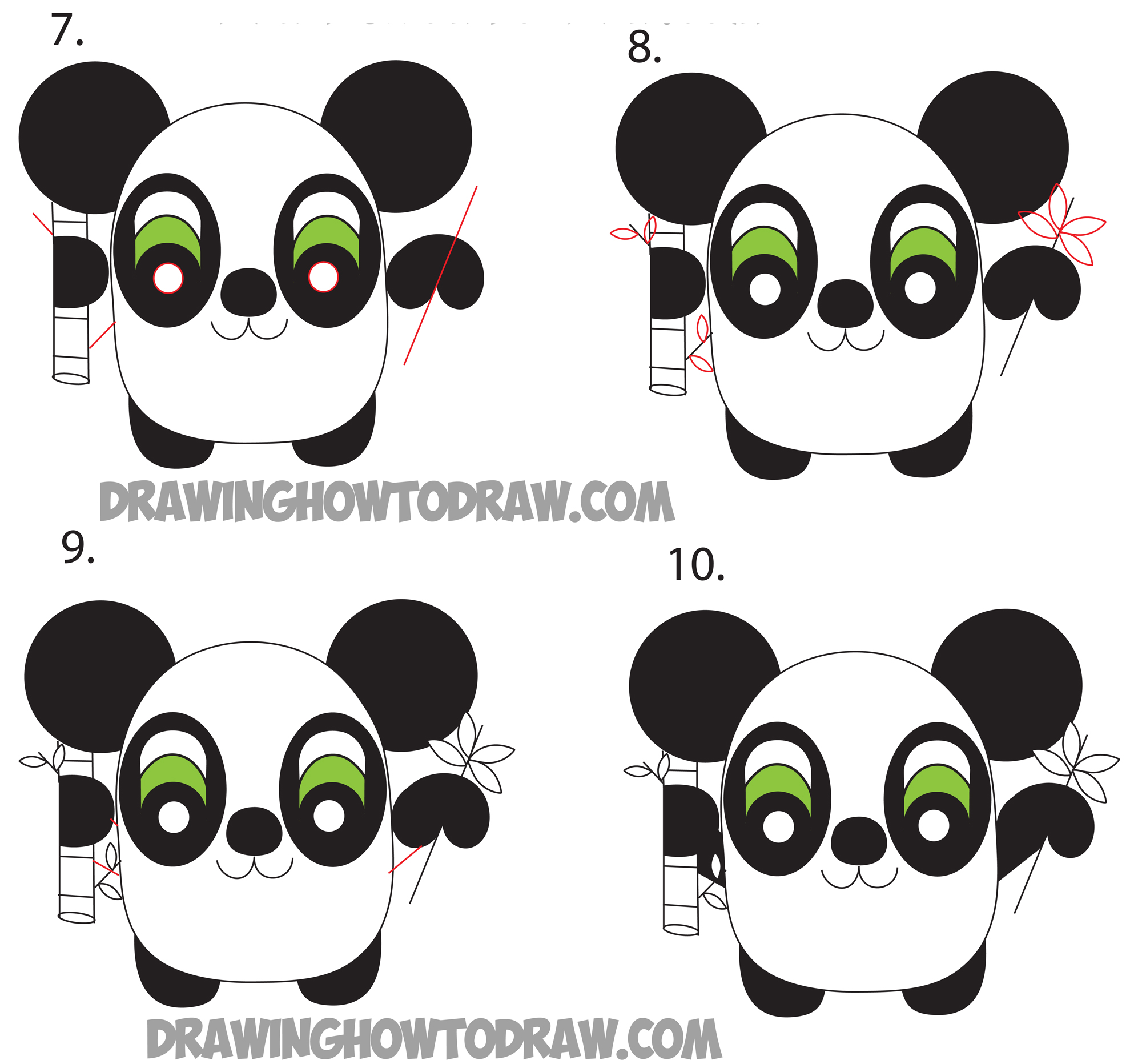 drawing cartoon panda bears from the word panda