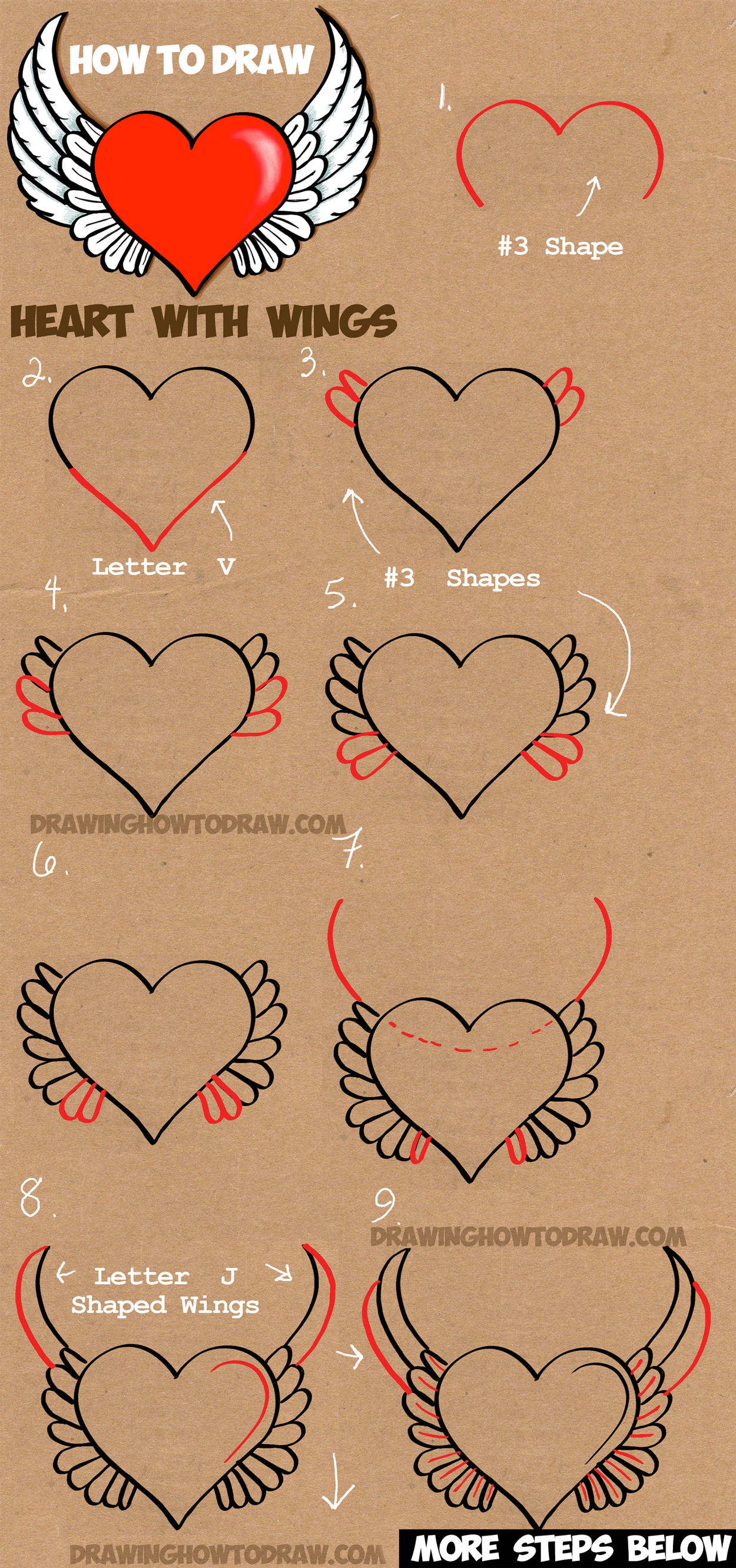 Learn How to Draw a Heart with Angel Wings - Simple Steps Drawing Tutorial