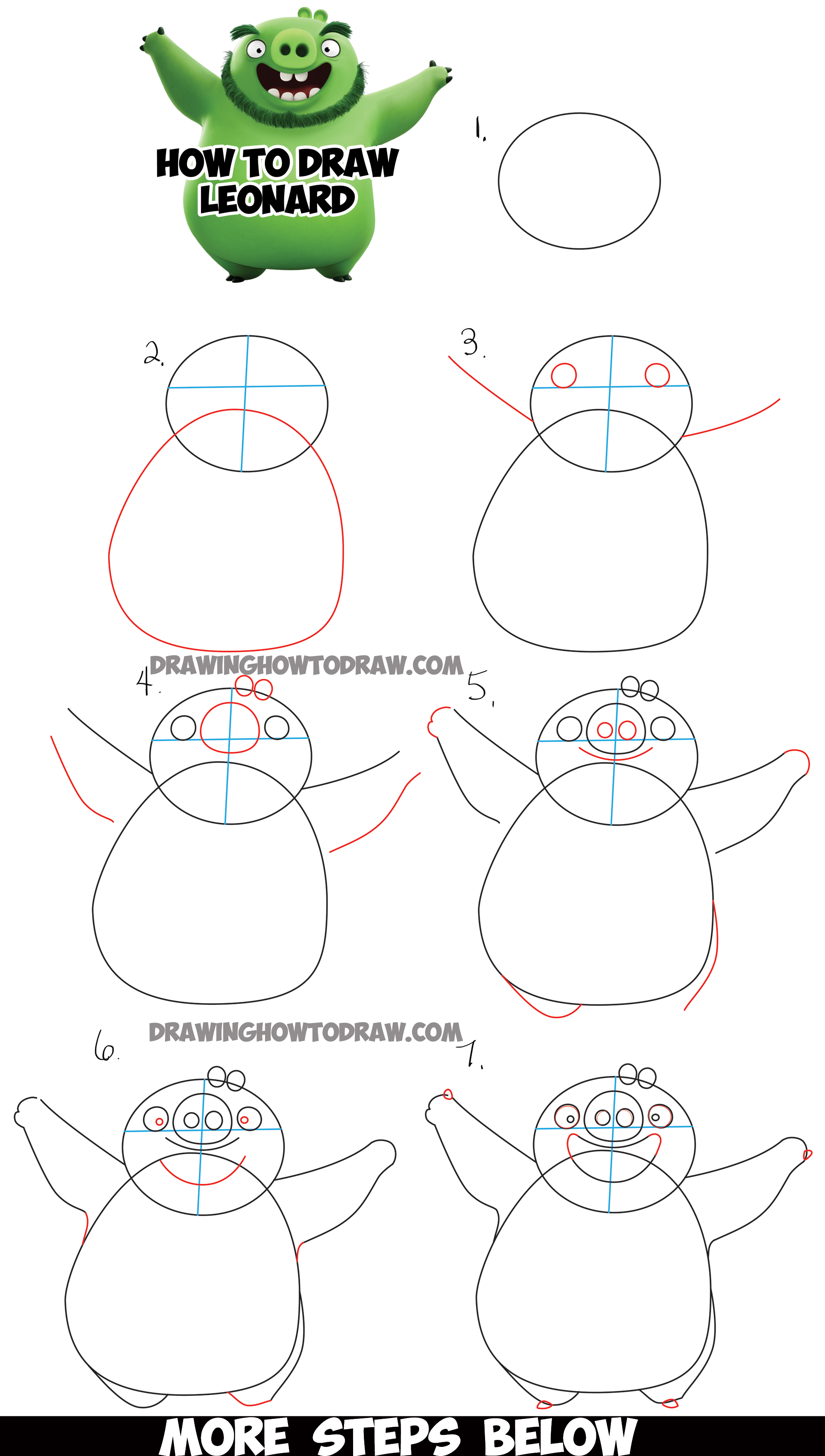 Learn How to Draw Leonard the Green Pig from The Angry Birds Movie Step by Step Drawing Lesson