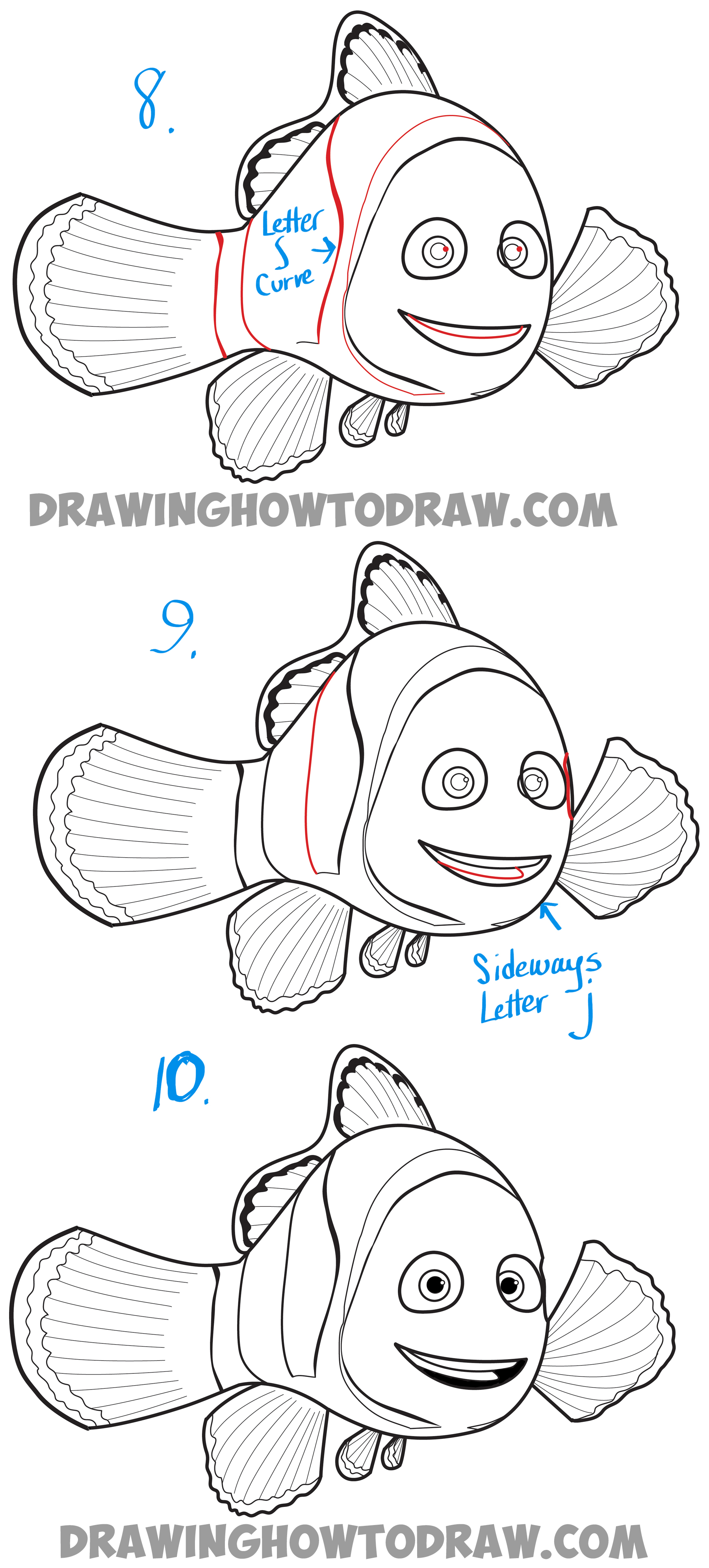 How to Draw Marlin from Finding Dory and Finding Nemo - Easy Step by Step Drawing Tutorial