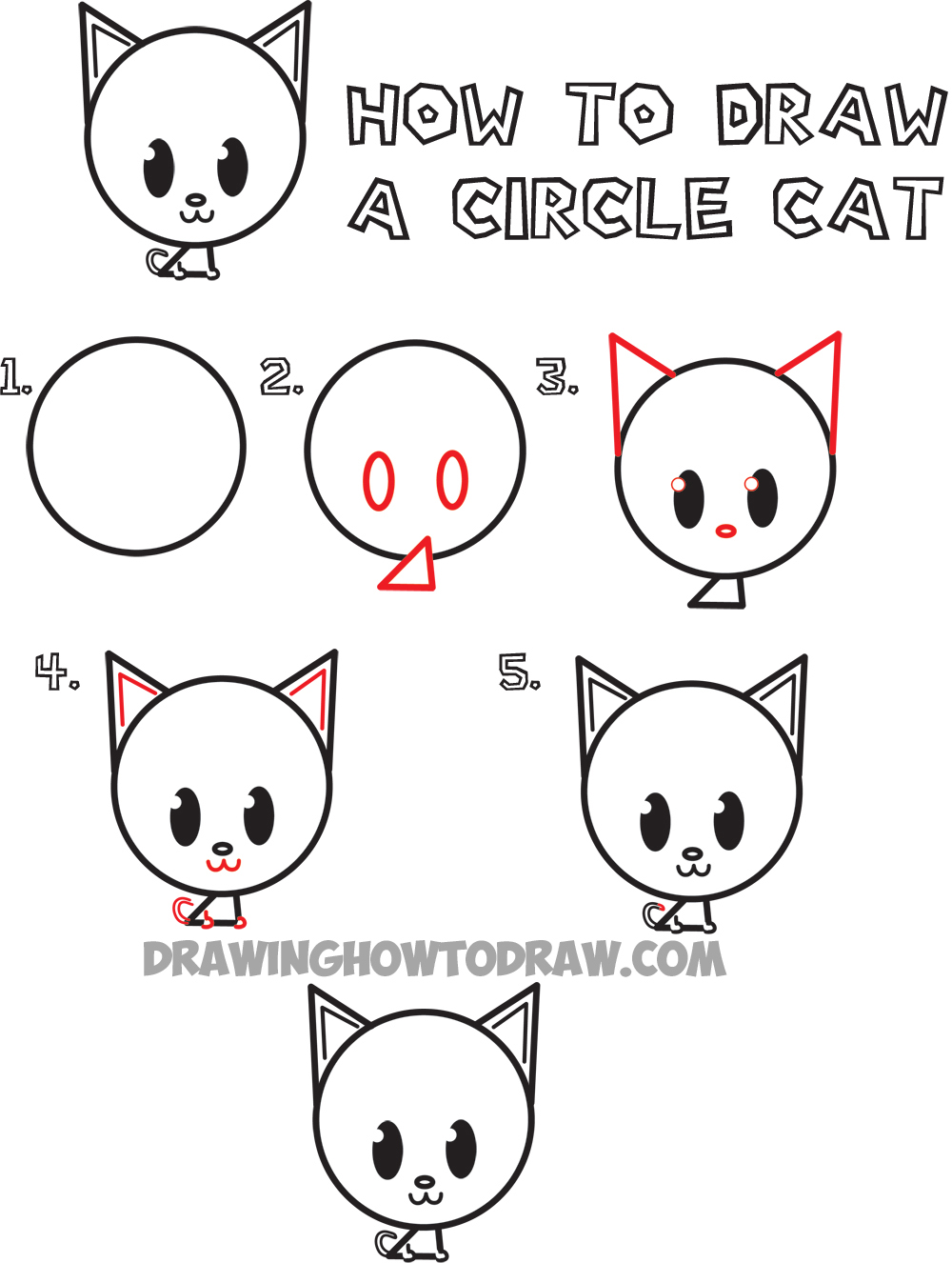 How to Draw a Cute Cartoon Circle Cat