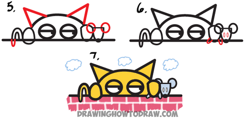 How to Draw Cartoon Cat Catching Mouse from the Word Meow