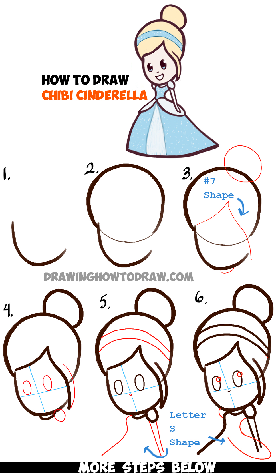 Learn How to Draw Cute Baby Chibi Cinderella - Simple Steps Drawing Lesson