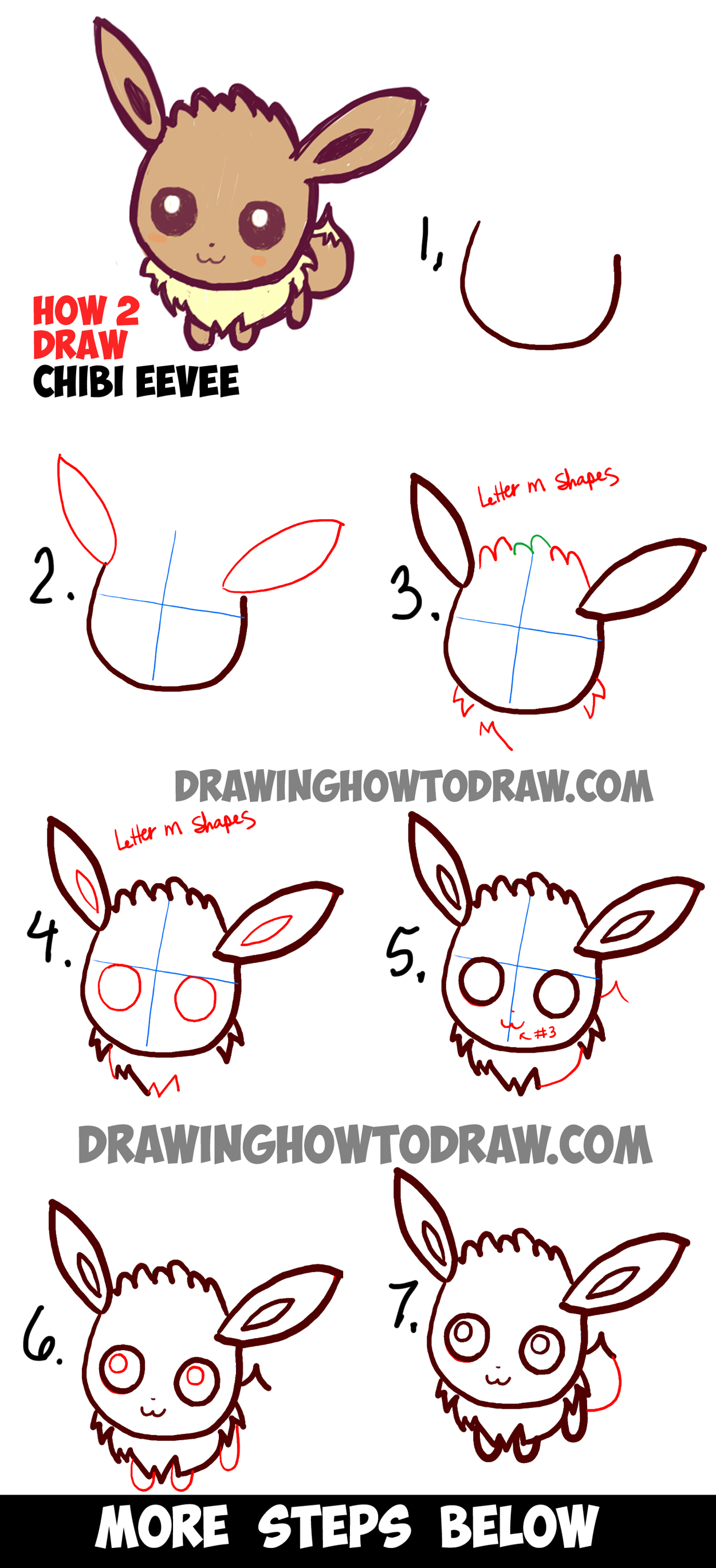 Learn How to Draw Cute Baby Chibi Eevee from Pokemon Simple Steps Drawing Lesson