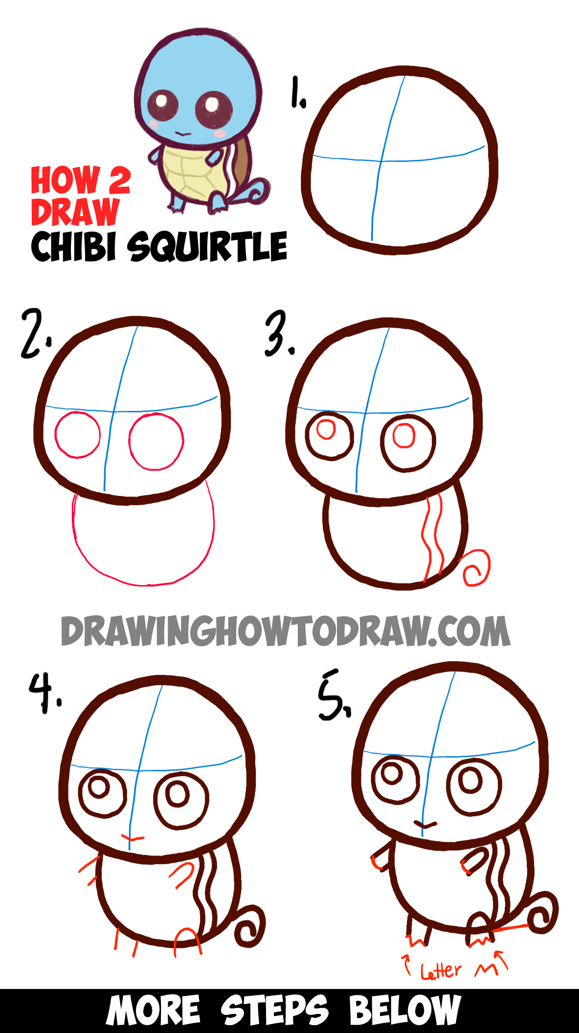 Learn How to Draw Cute Baby Chibi Squirtle from Pokemon Simple Steps Drawing Lesson