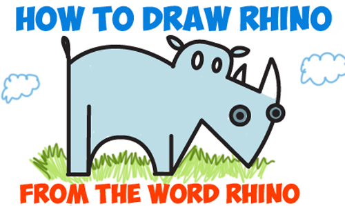 How to Draw a Cartoon Rhino from the Word Rhino - Easy Steps Word Toons Tutorial