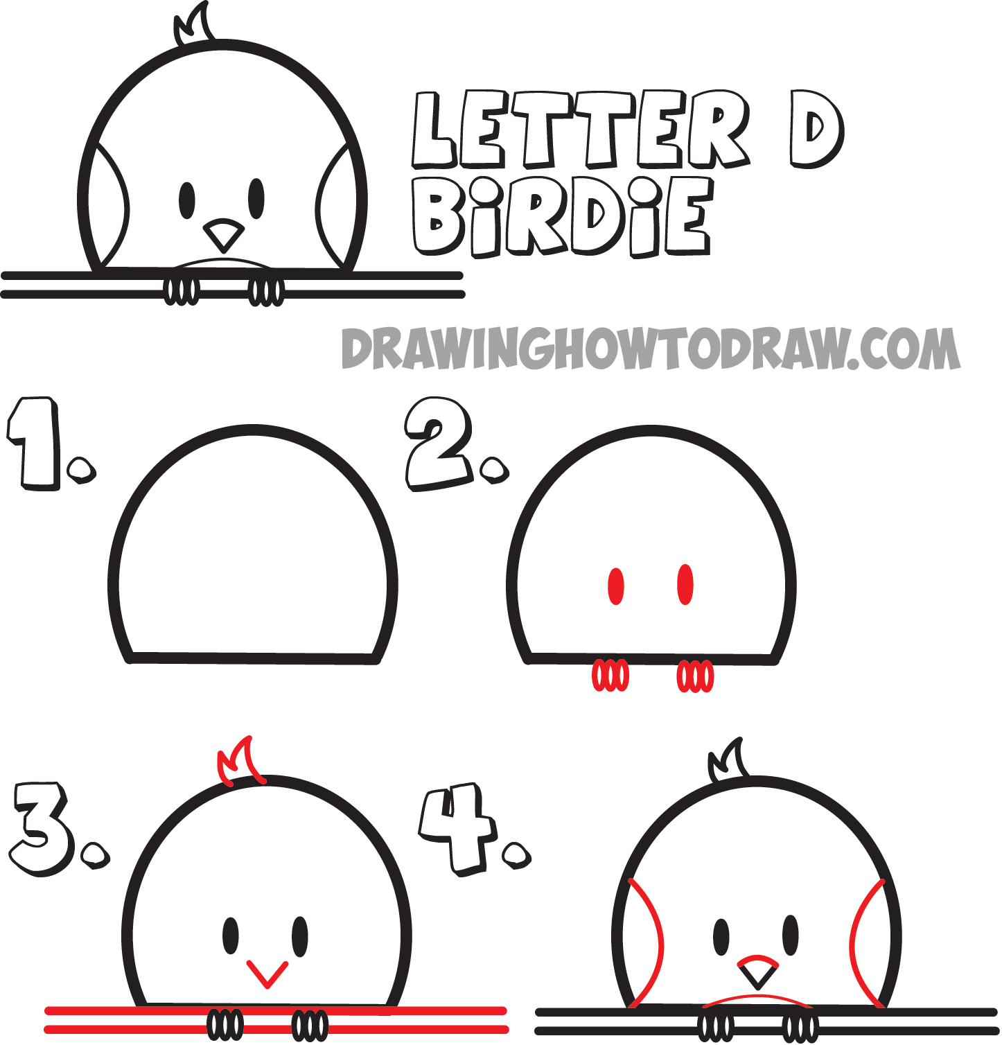 learn how to draw cartoon birds from the letter d