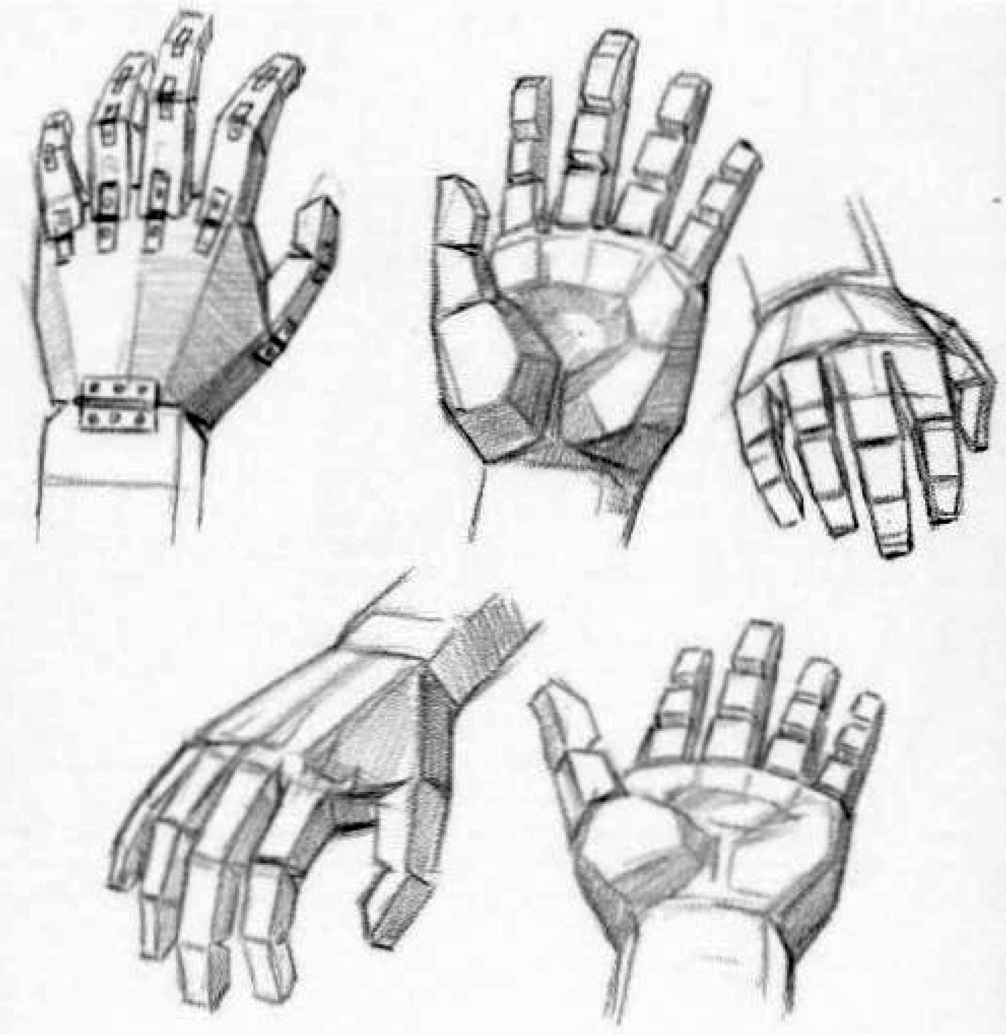 drawing hands by using basic shapes and blocks