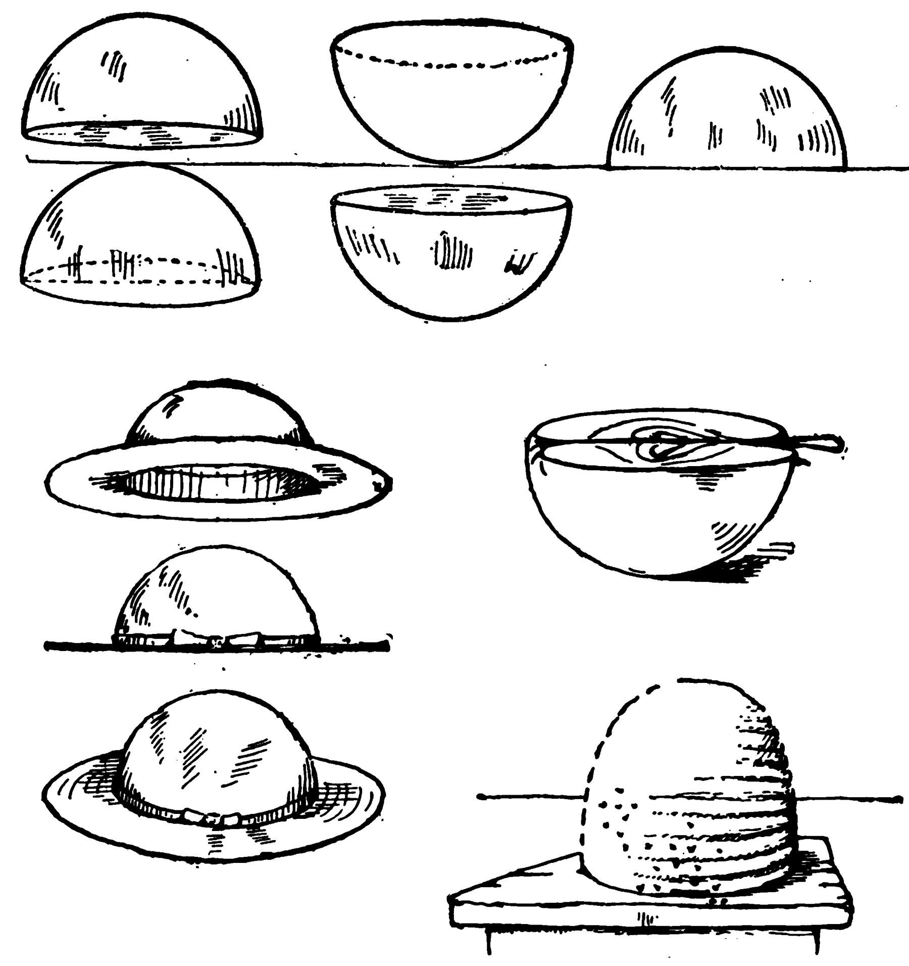 how to draw objects from half-spheres