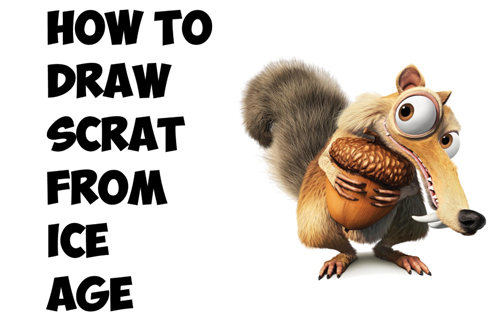 how to draw scrat the squirrel with acorn from ice age movies drawing tutorial