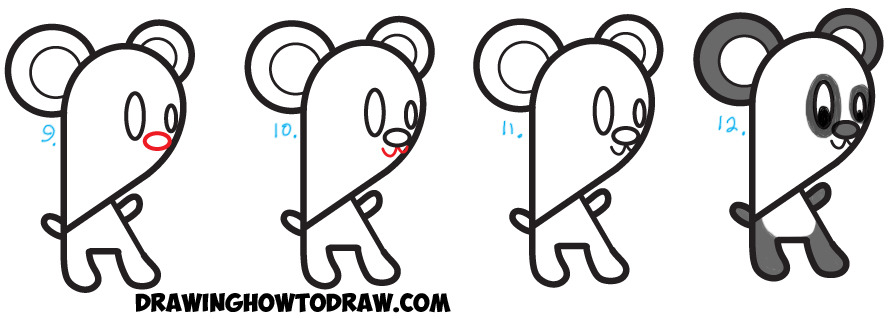 Learn How to Draw a Cartoon Panda Bear from Lowercase Letter k : Simple Steps Drawing Tutorial for Kids