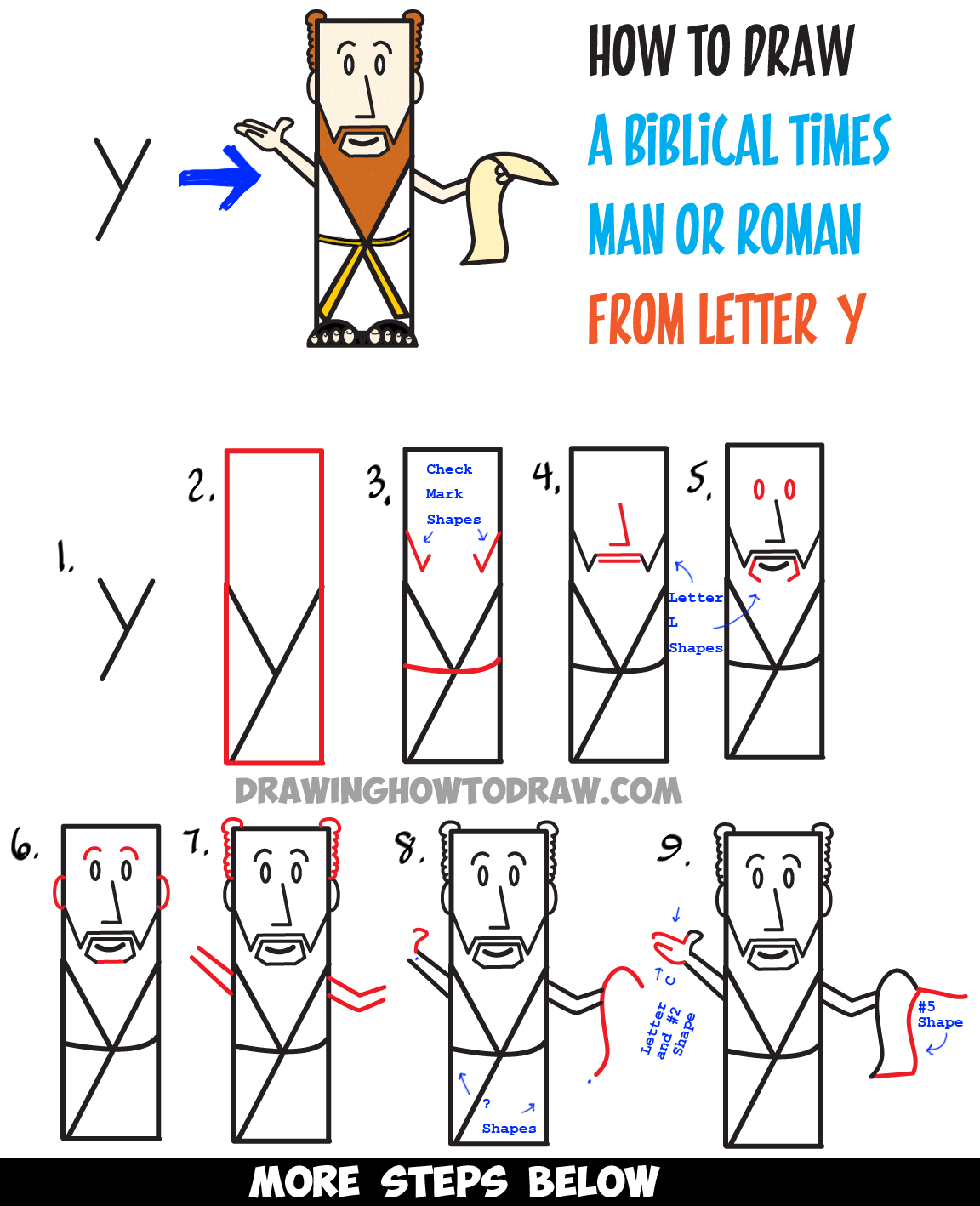 How to Draw a Man from Ancient Rome or Biblical Times from Letter Y
