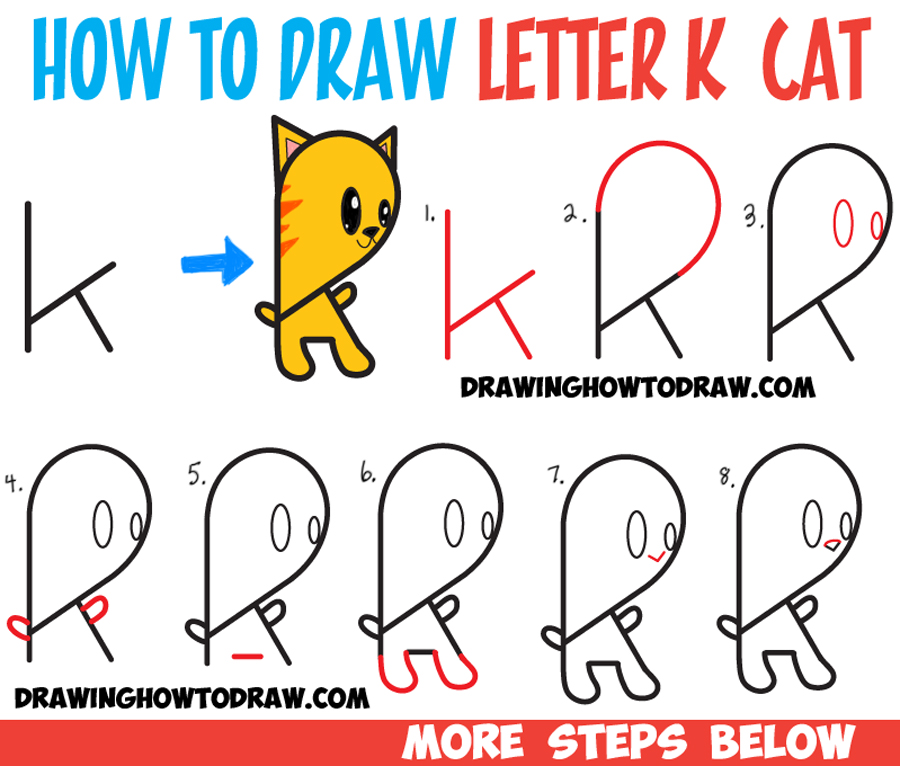 Learn How to Draw a Cartoon Kitty Cat from Lowercase Letter g : Step by Step Drawing Lesson for Kids