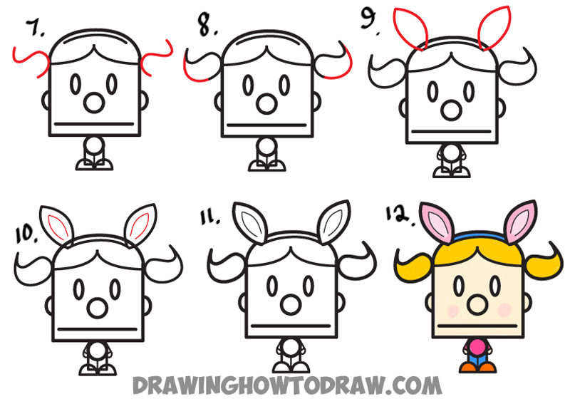 Learn How to Draw Cartoon Girl with Pig Tails and Bunny Ears from a Division Symbol - Easy Step by Step Drawing Tutorial for Kids