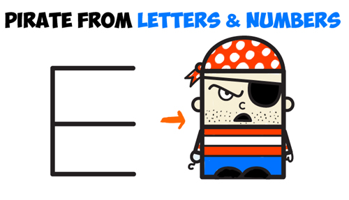 how to draw cartoon pirate from letters and numbers - easy for kids