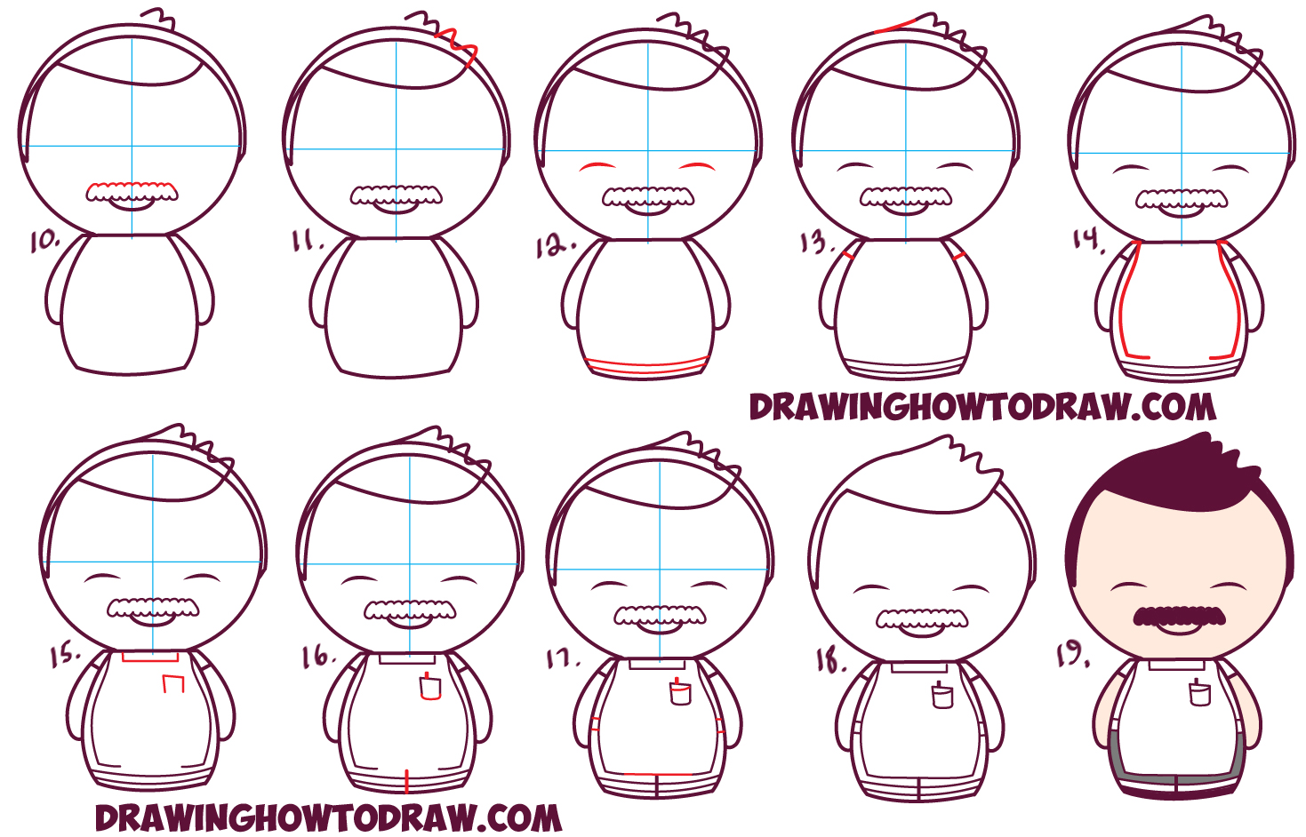 Learn How to Draw Kawaii Chibi Bob (Dad) from Bob's Burgers in Simple Step by Step Drawing Tutorial
