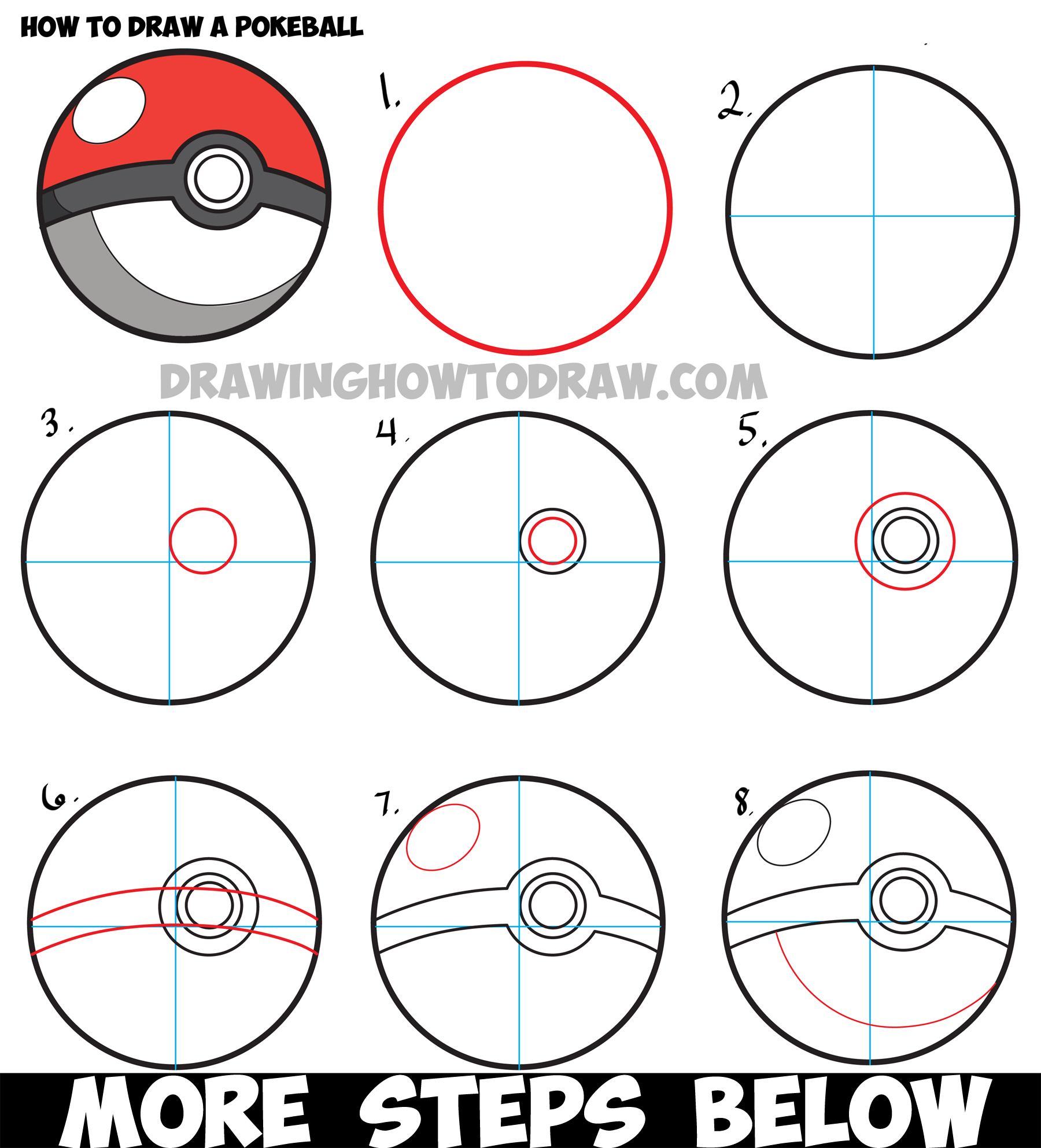 How to Draw a Pokeball from Pokemon - Easy Step by Step Drawing Tutorial