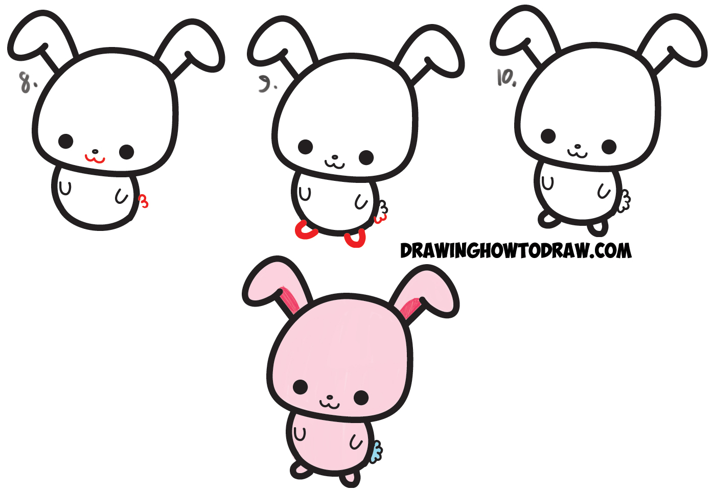 How to Draw a Cute Easy Cartoon Kawaii Bunny Rabbit from a Semicolon " ; " - Simple Step by Step Drawing Tutorial for Kids
