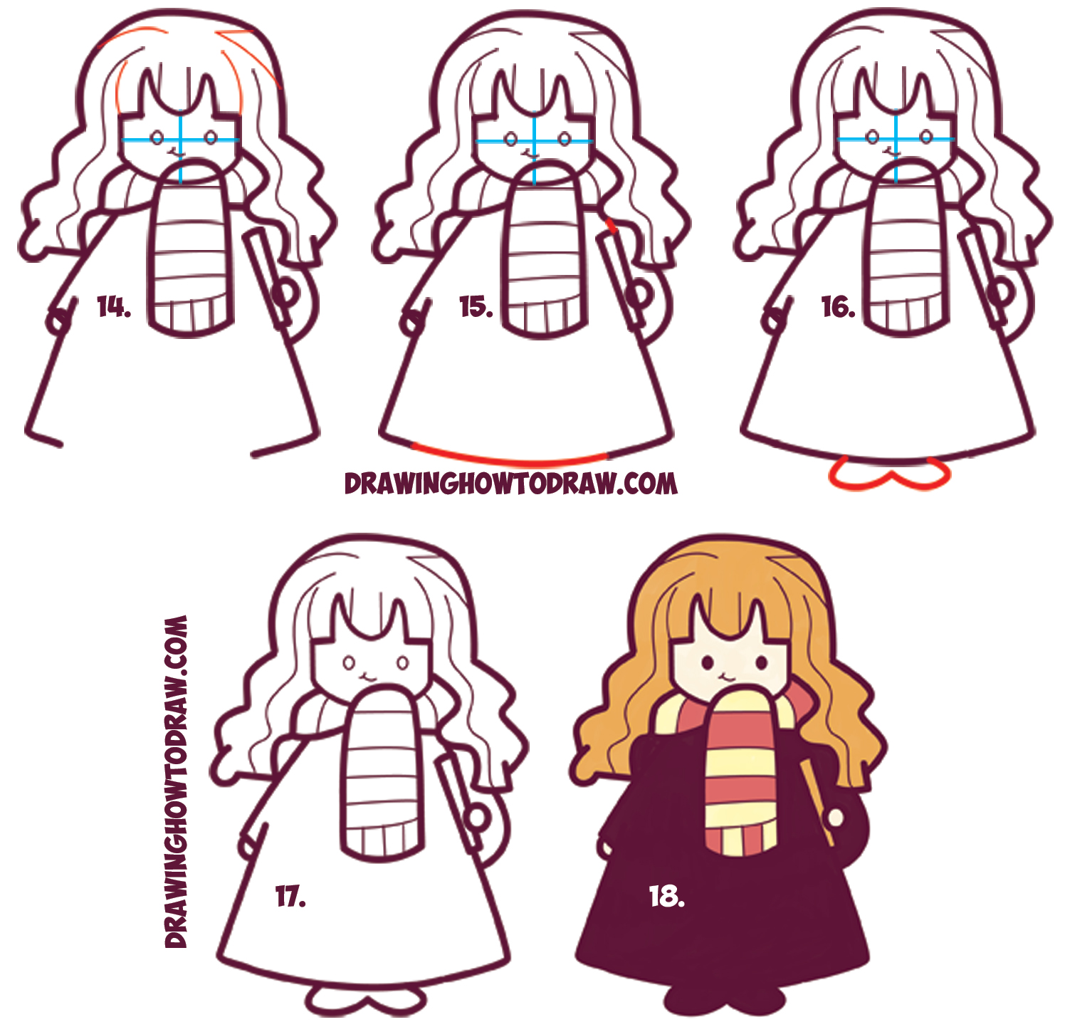 Learn How to Draw Chibi / Kawaii / Cute Hermione from Harry Potter : Simple Step by Step Art Drawing Lesson for Kids