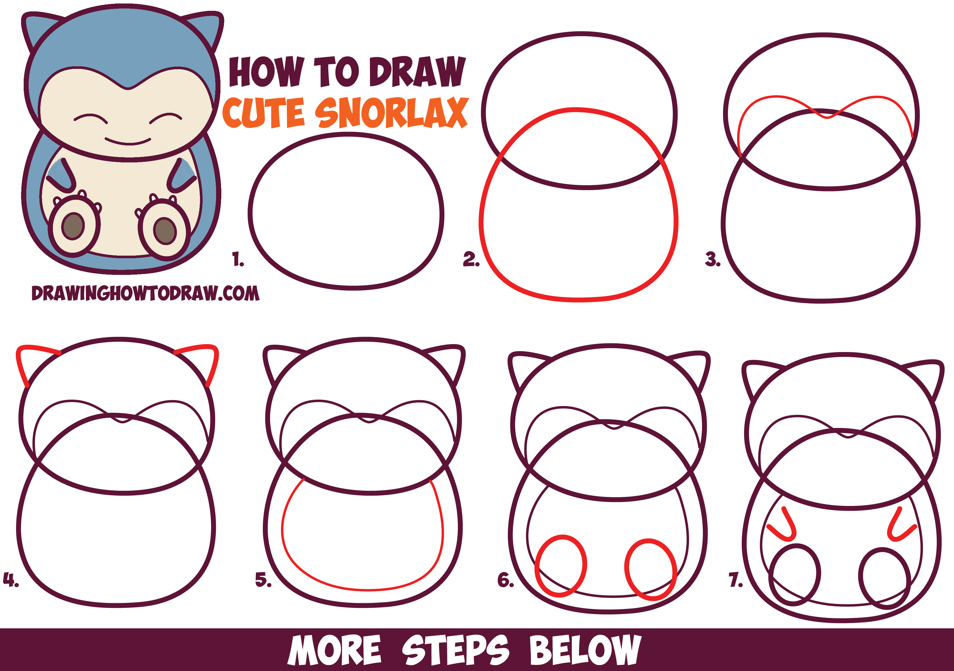 How to Draw Cute Snorlax (Chibi / Kawaii) from Pokemon in Easy Step by Step Drawing Tutorial for Kids