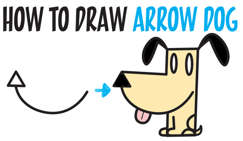 How to Draw a Cartoon Dog from an Arrow Shape - Easy Step by Step Drawing Tutorial