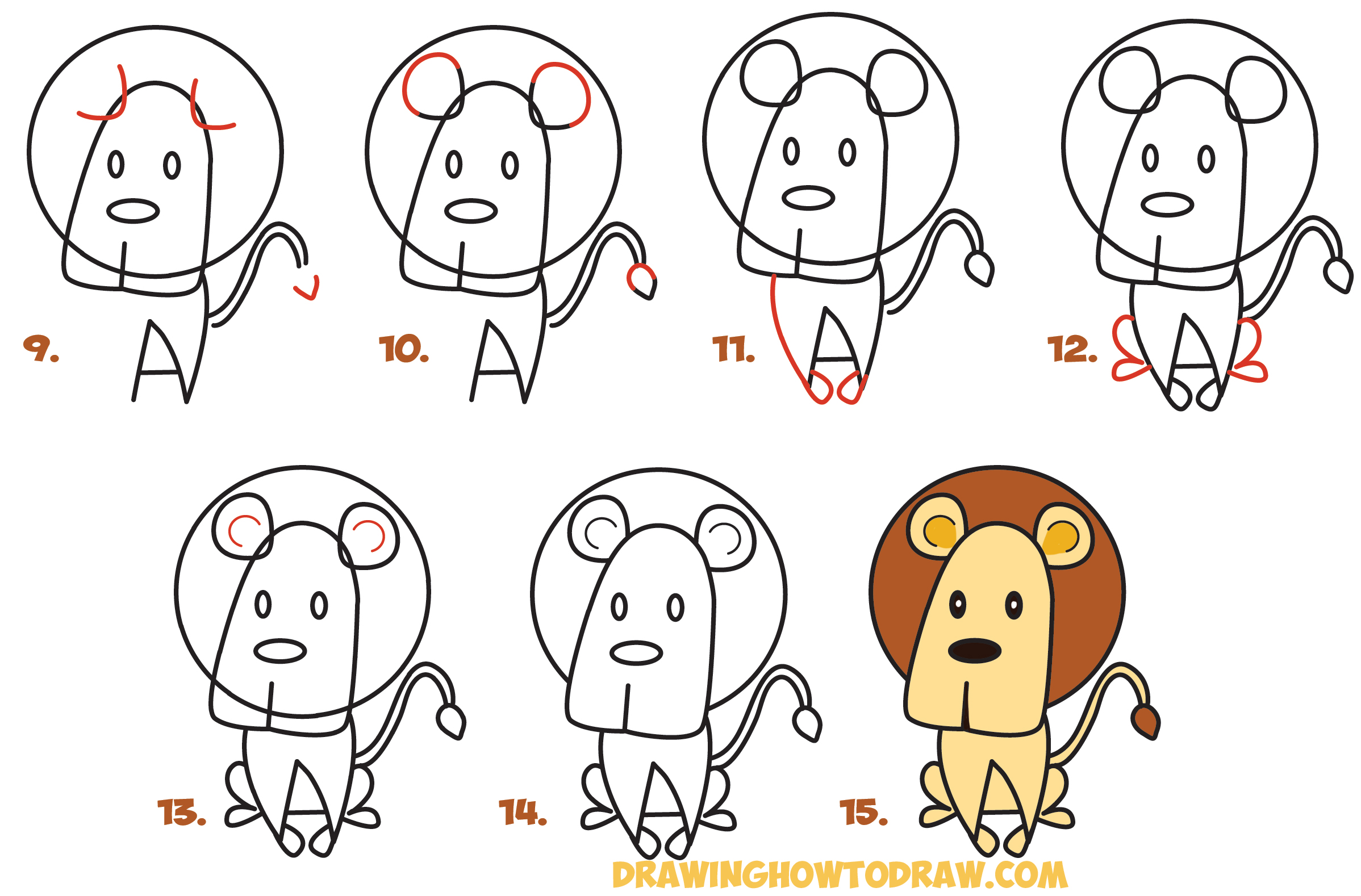 Learn How to Draw Cartoon Lion from the Word Simple Steps Drawing Lesson for Kids (Word Cartoon)