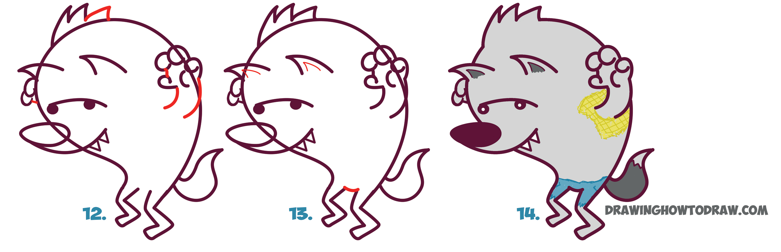 Learn How to Draw a Cute Cartoon Werewolf for Halloween (Kawaii / Chibi) - Simple Steps Drawing Lesson for Kids