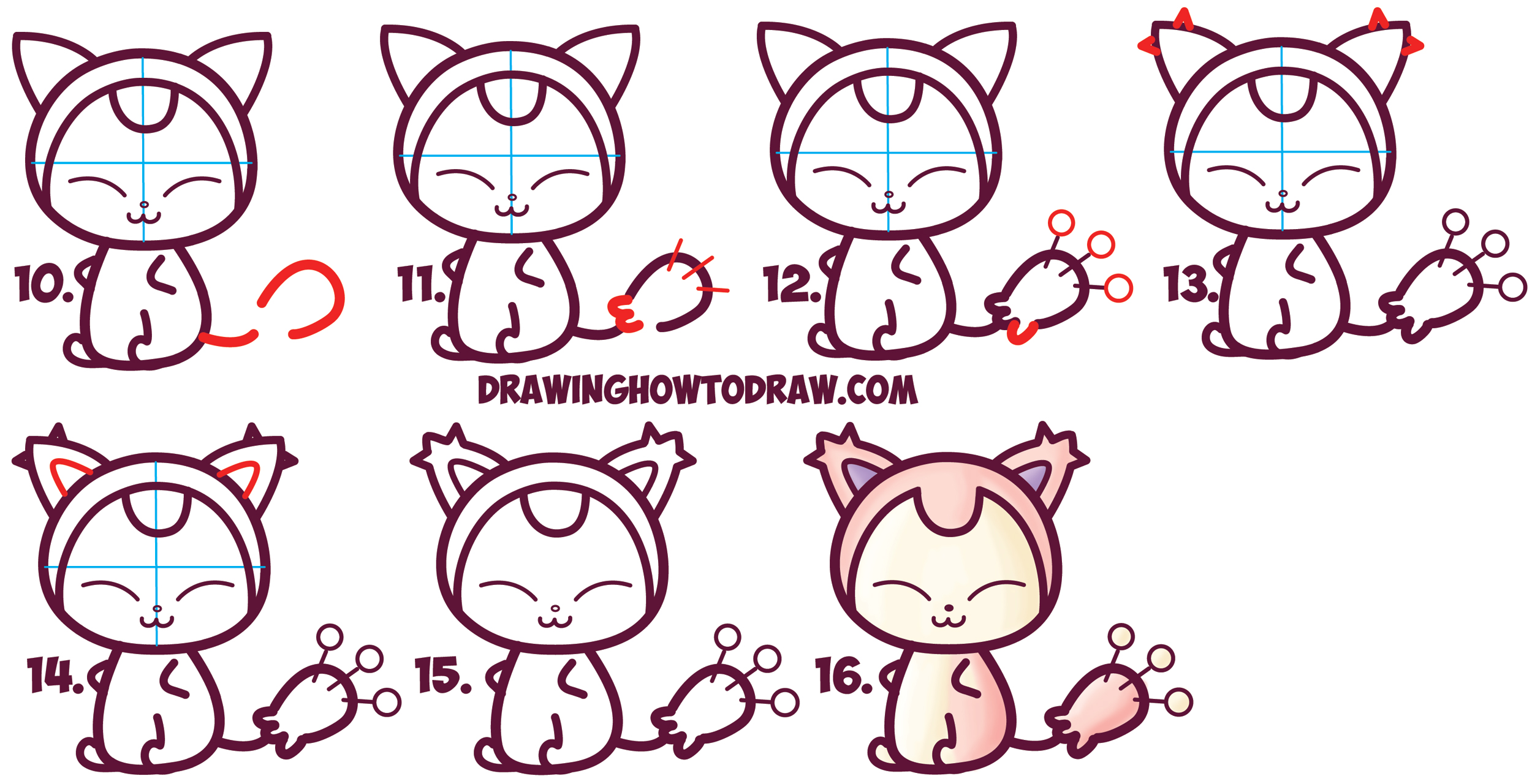 Learn How to Draw Cute Kawaii / Chibi / Baby Skitty from Pokemon in Simple Steps Drawing Lesson for Beginners and Kids