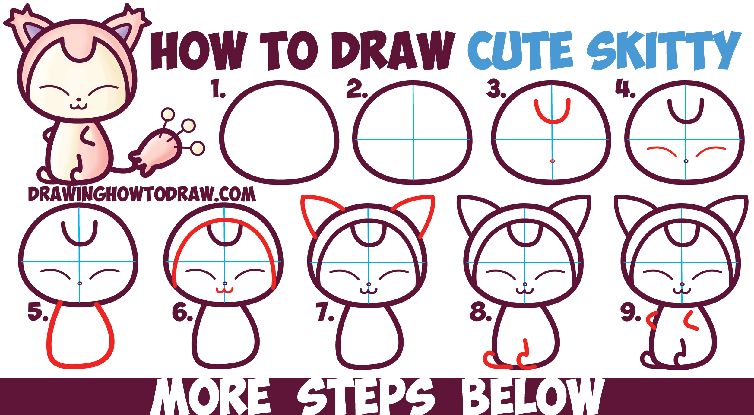 How to Draw Cute Kawaii / Chibi SKitty from Pokemon in Easy Step by Step Drawing Tutorial for Kids