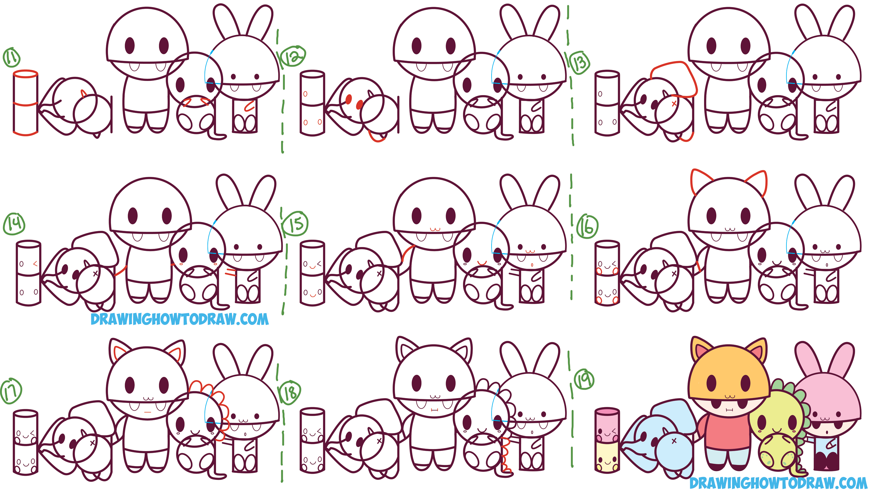 Learn How to Draw Cute Kawaii Characters, Animals, and People from the Word "Kawaii" Simple Steps Drawing Lesson for Beginners