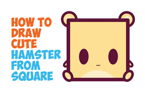 How to draw cute / kawaii / chibi / baby cartoon hamster from squares with easy step by step drawing tutorial for kids