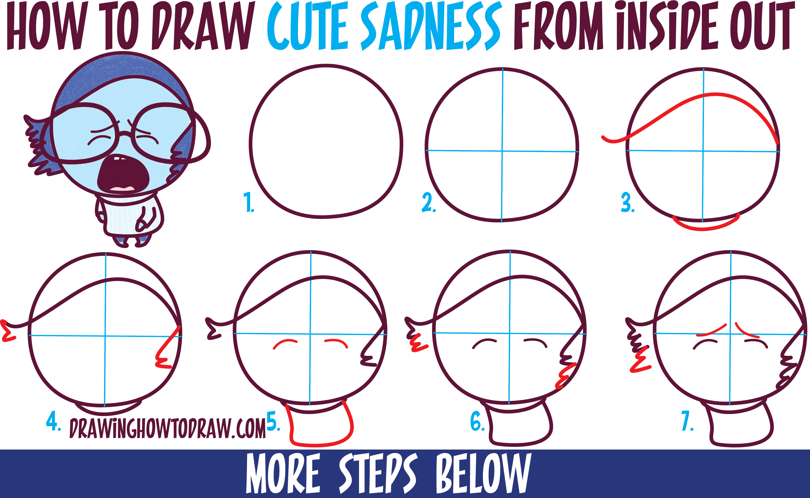 How to Draw Cute Kawaii / Chibi Sadness from Inside Out - Easy Step by Step Drawing Tutorial for Kids