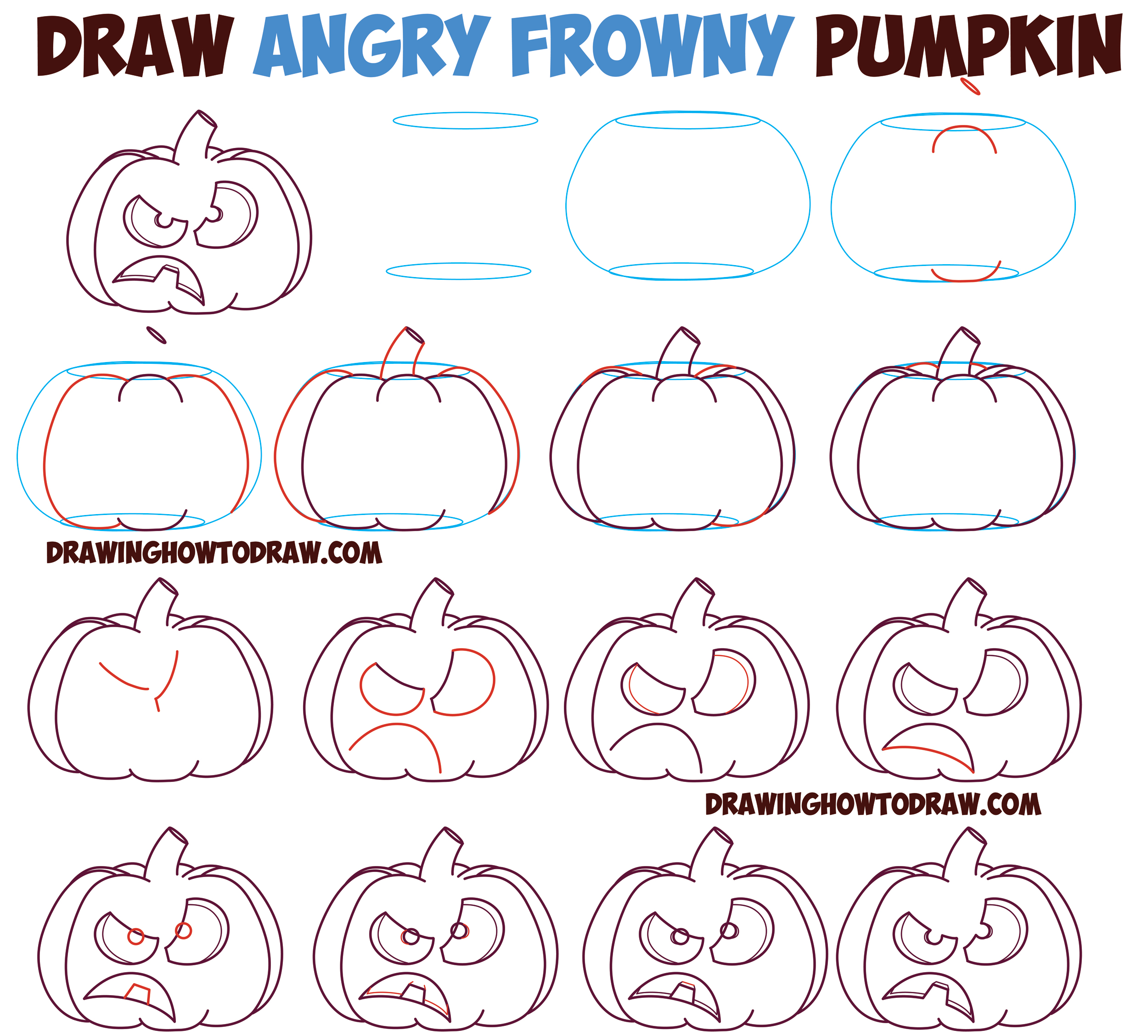 How to Draw UnHappy Frowning Pumpkin Faces / Jack O'Lanterns