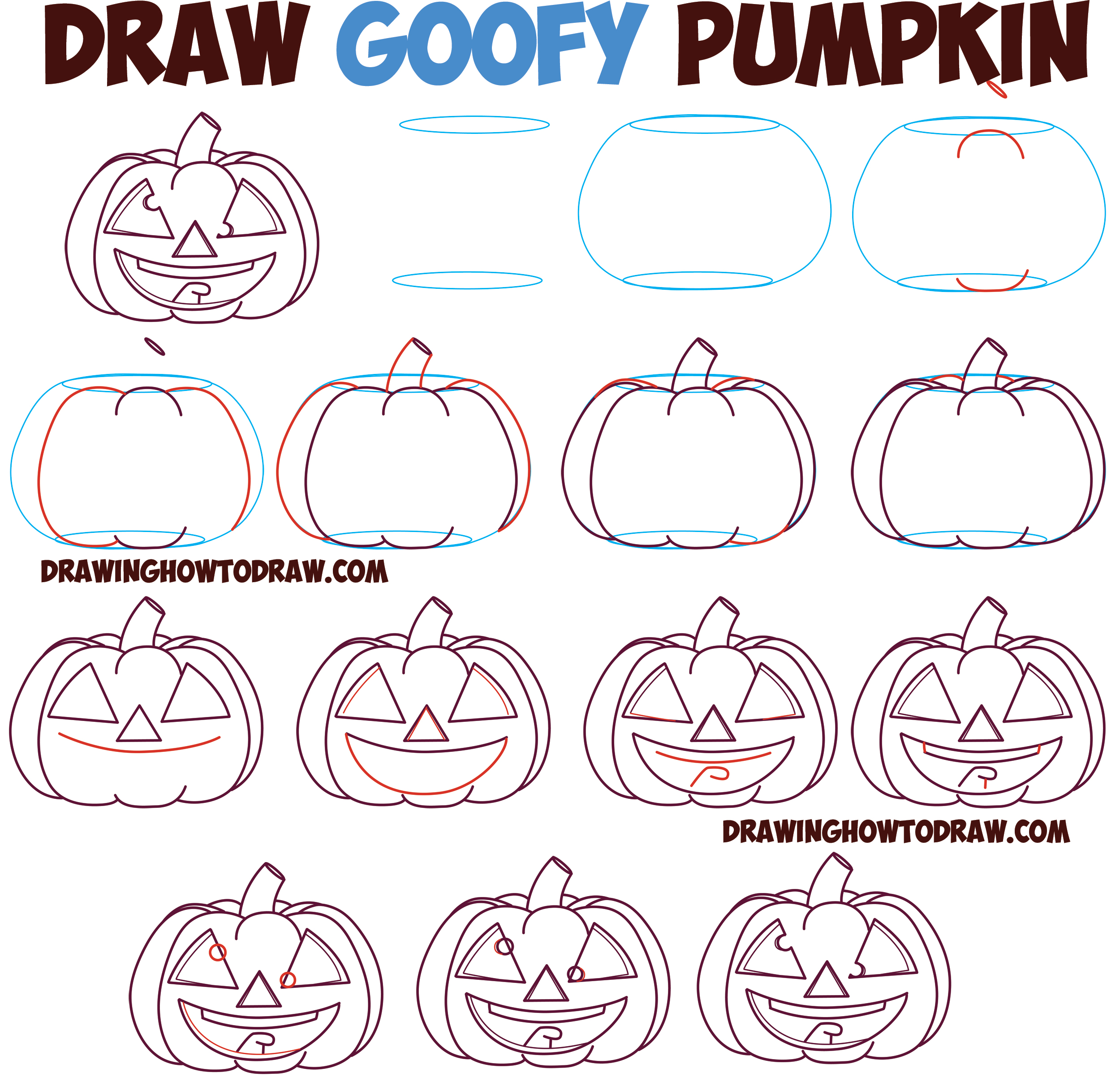 How to Draw Cartoon Pumpkin / Jack O'Lantern : Crazy Googly Eyes with Tongue Out Silly Goofy Pumpkin