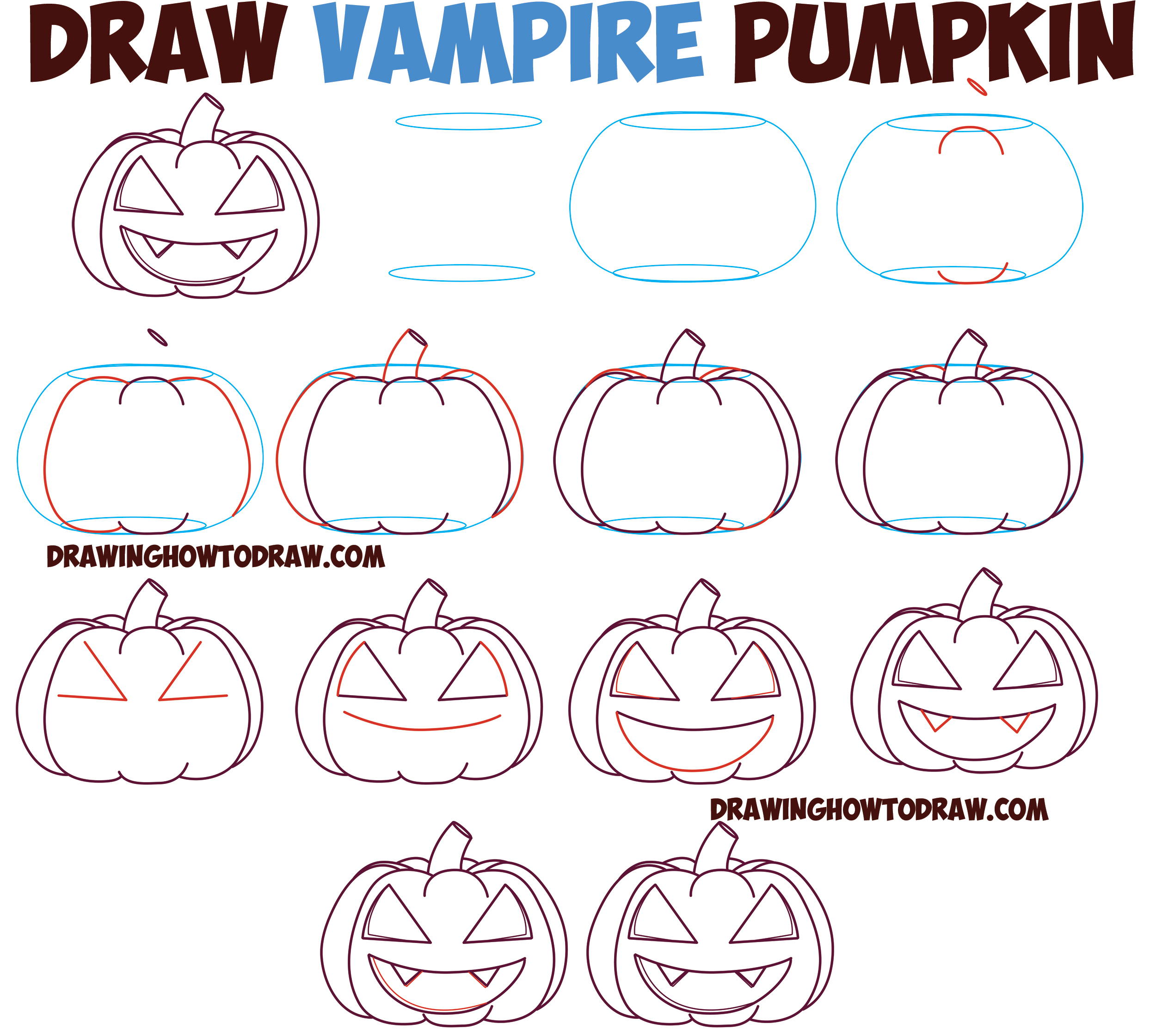 How to Draw Cartoon Pumpkin / Jack O'Lantern : Evil Vampire