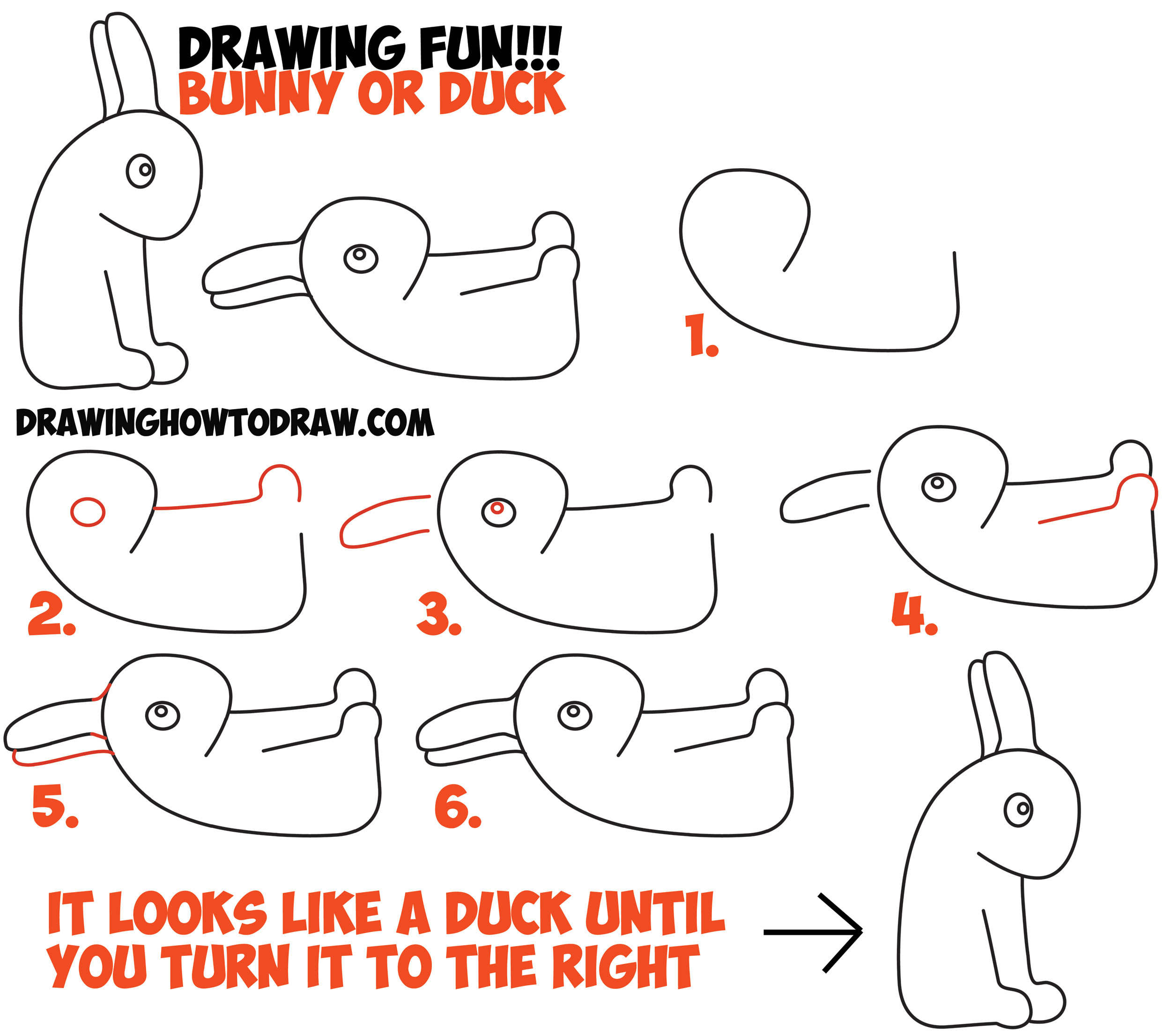 How to Draw an Optical Illusion for Kids - Is it a Duck or Is it a Bunny Rabbit - Easy Step by Step Drawing Trick