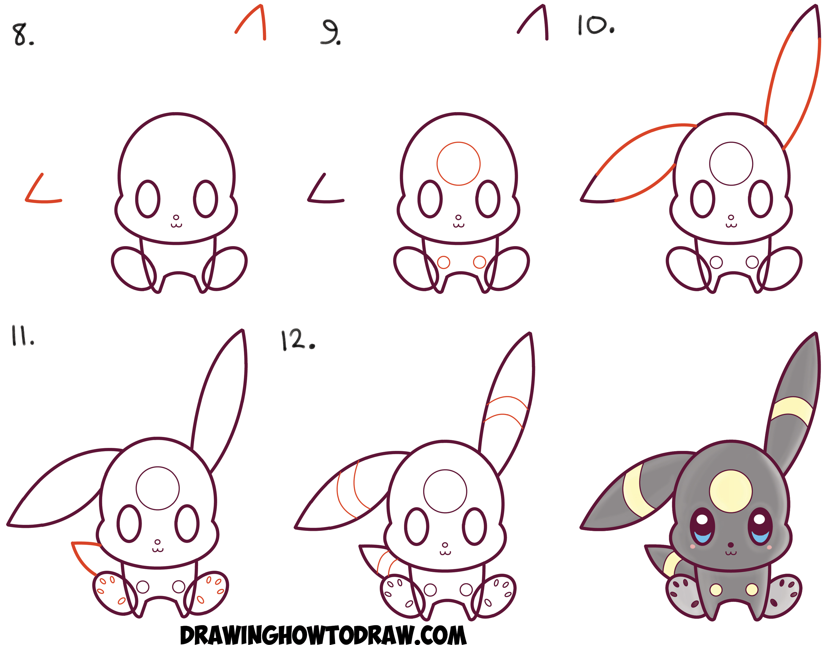 Learn How to Draw Cute Kawaii Chibi Umbreon from Pokemon Simple Steps Drawing Lesson for Beginners