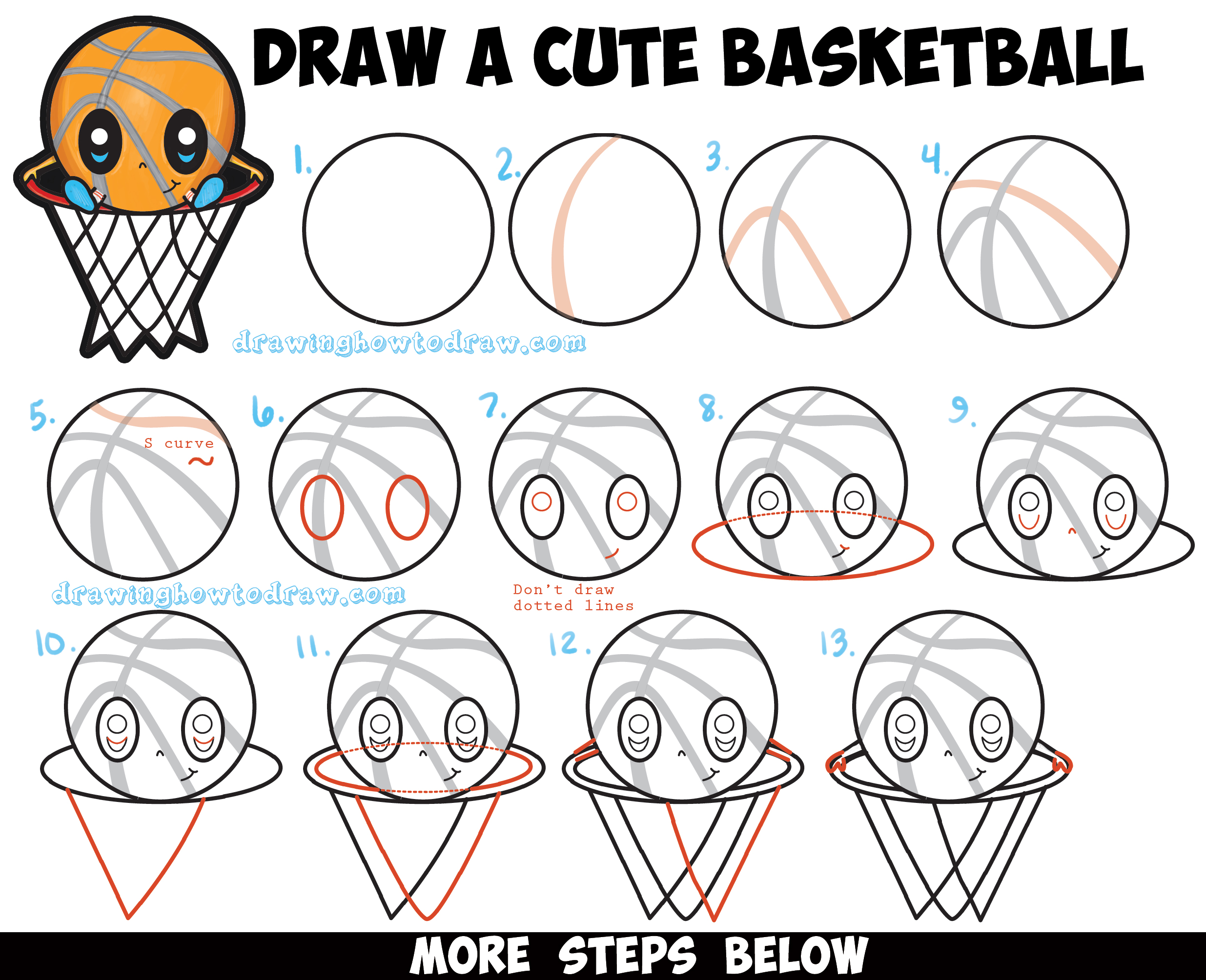 How to Draw a Cartoon Basketball Guy (Cute Kawaii Chibi Style) in Easy Step by Step Drawing Tutorial for Kids