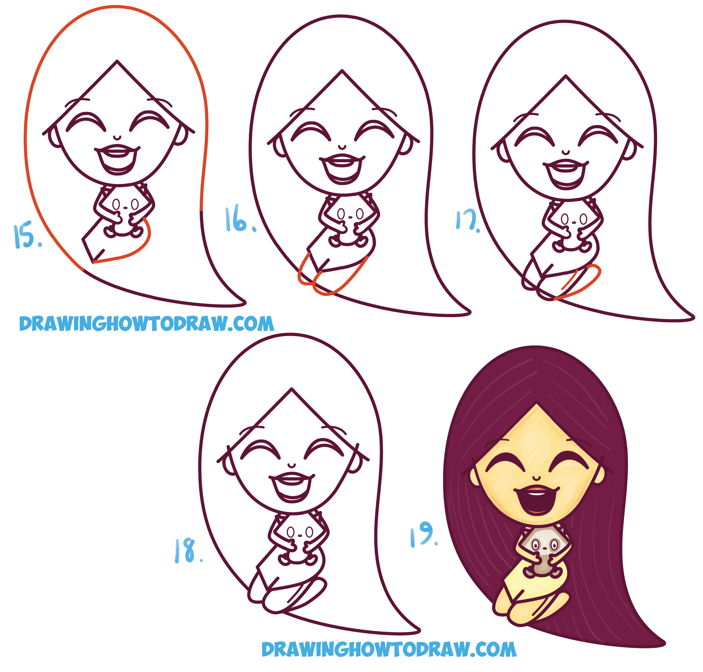 Learn How to Draw a Cute Kawaii / Chibi Disney's Pocahontas and Meeko Simple Steps Drawing Lesson for Children and Beginners