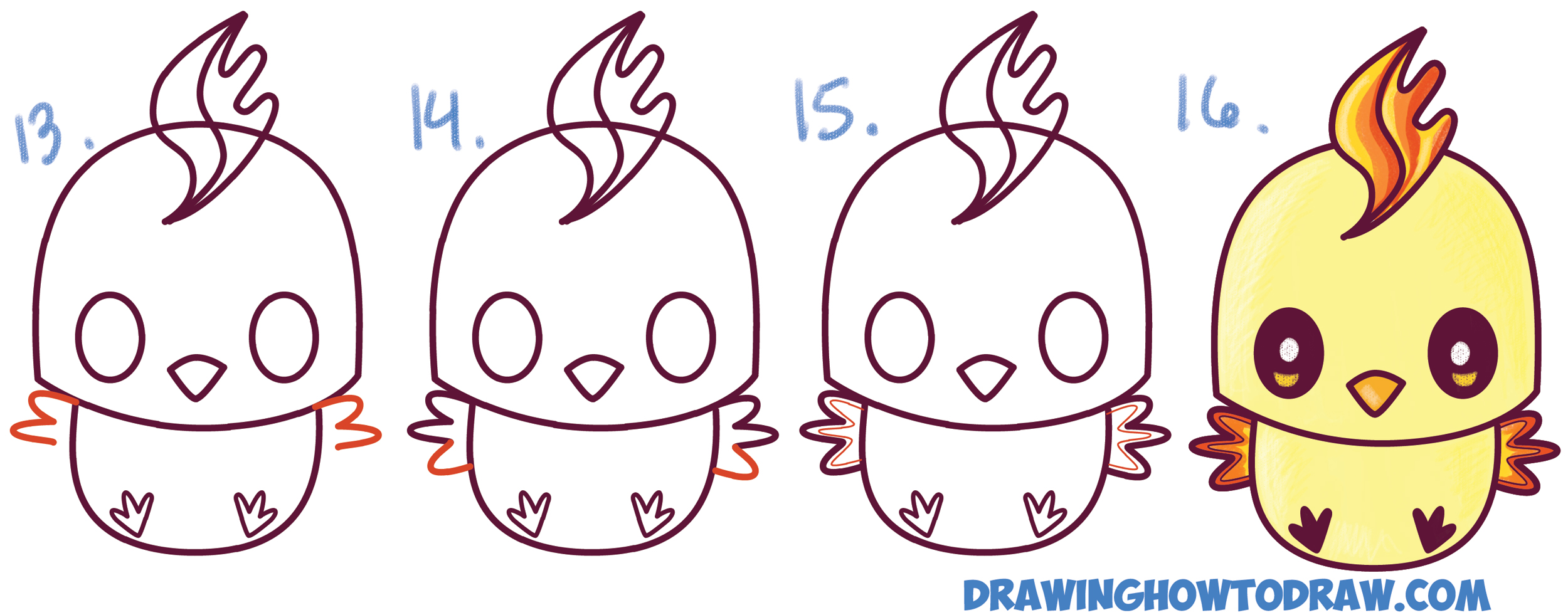 Learn How to Draw Cute / Kawaii / Chibi Moltres from Pokemon in Simple Steps Drawing Lesson for Children and Beginners
