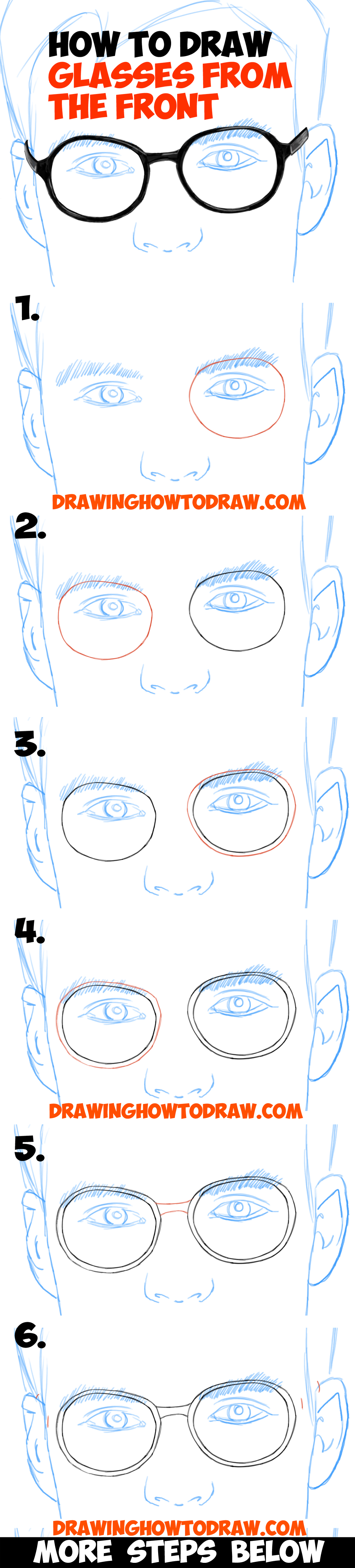 How to Draw Glasses on a Face from the Front View in Easy Step by Step Drawing Tutorial for Kids and Beginners