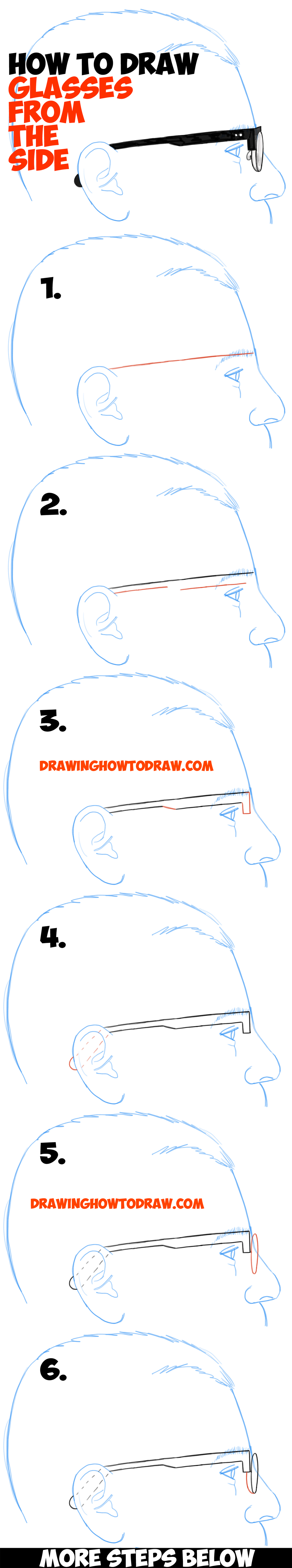 How to Draw Glasses on a Person's Face from the Side Angle View (Profile) easy steps drawing lesson