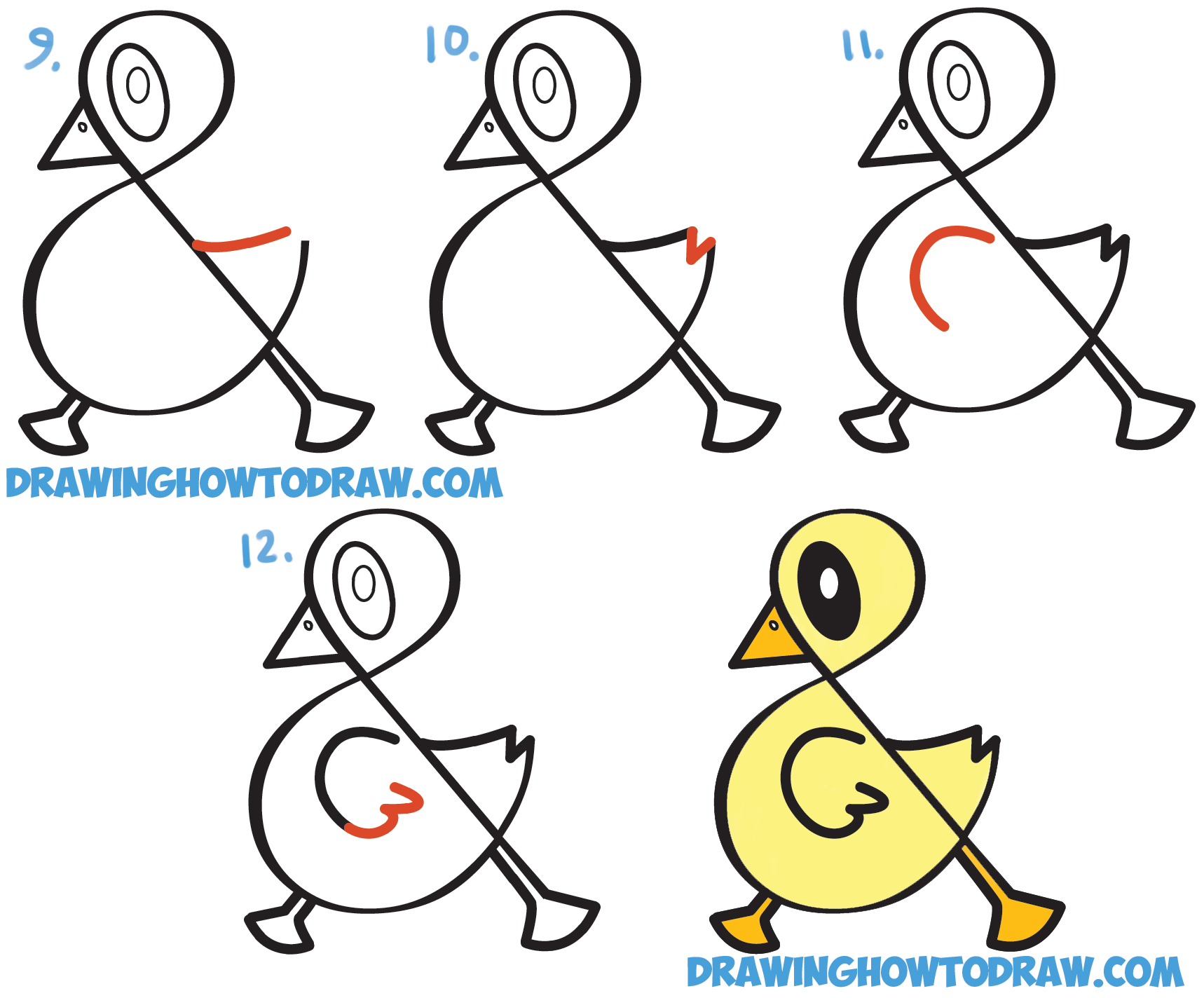 Learn How to Draw a Cute Cartoon Duck from Ampersand Symbol, Letters + Numbers - Simple Steps Drawing Lesson for Children and Beginners