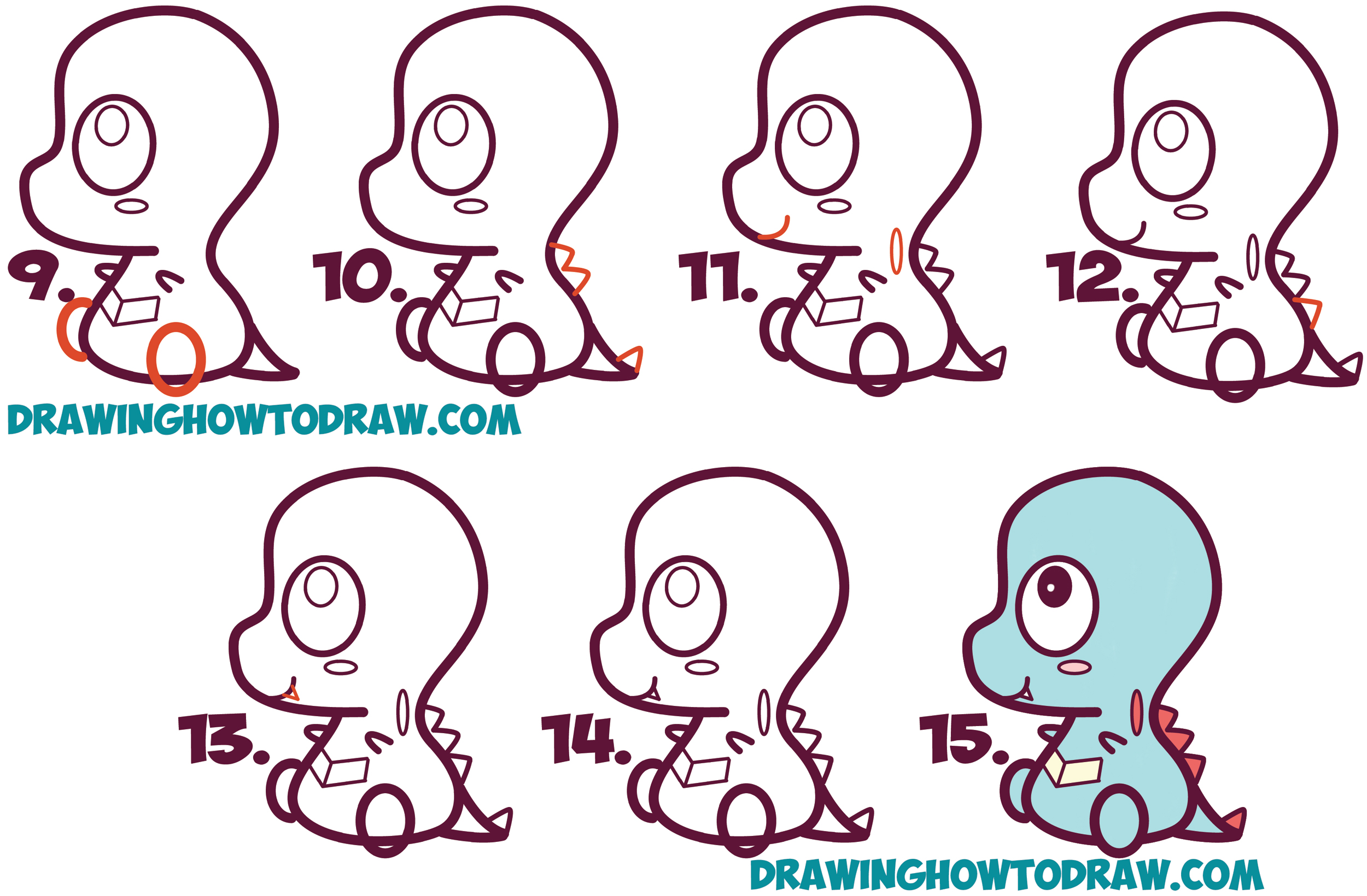 Learn How to Draw Cute / Chibi / Kawaii Totodile from Pokemon with Simple Steps Drawing Lesson for Children