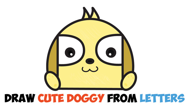 How to Draw a Cute Cartoon Puppy Doggy from Letters Easy Step by Step Drawing Lesson for Children